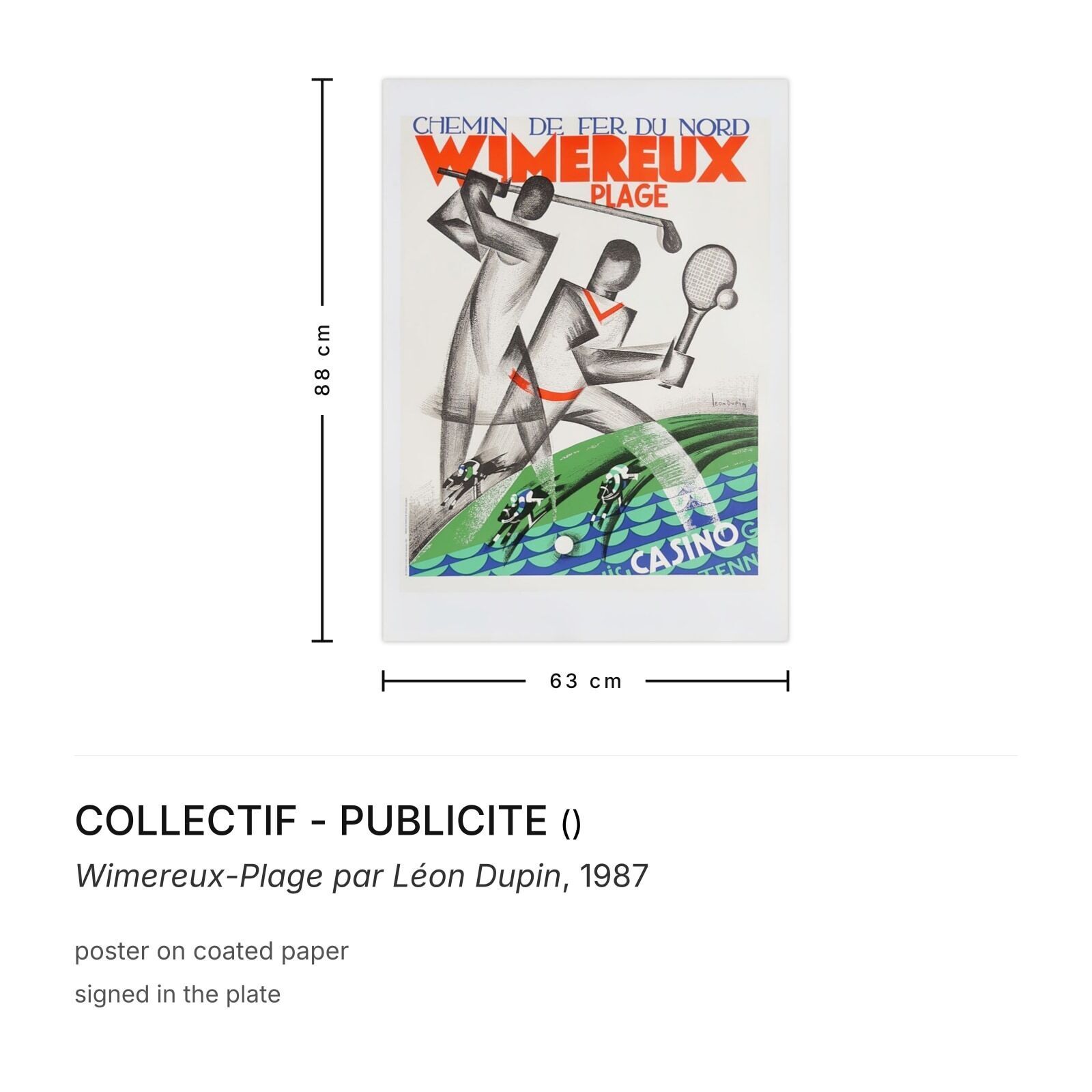 Collectif Publicite Poster Wimereux Plage Par Léon Dupin 1987 photo furniture