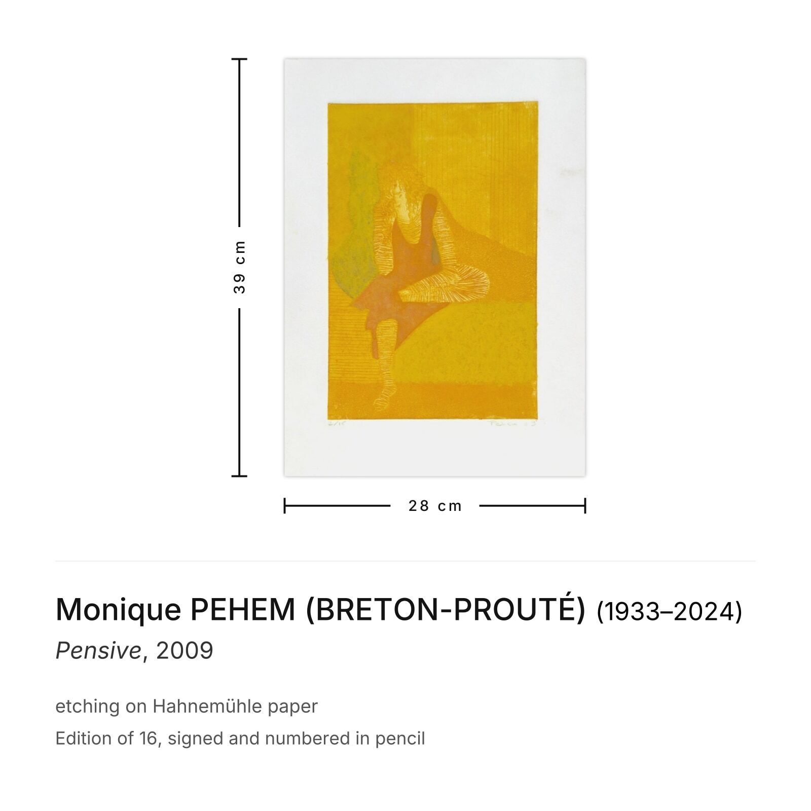 Monique Pehem (Breton Prouté) Signed Etching Pensive 2009 photo furniture