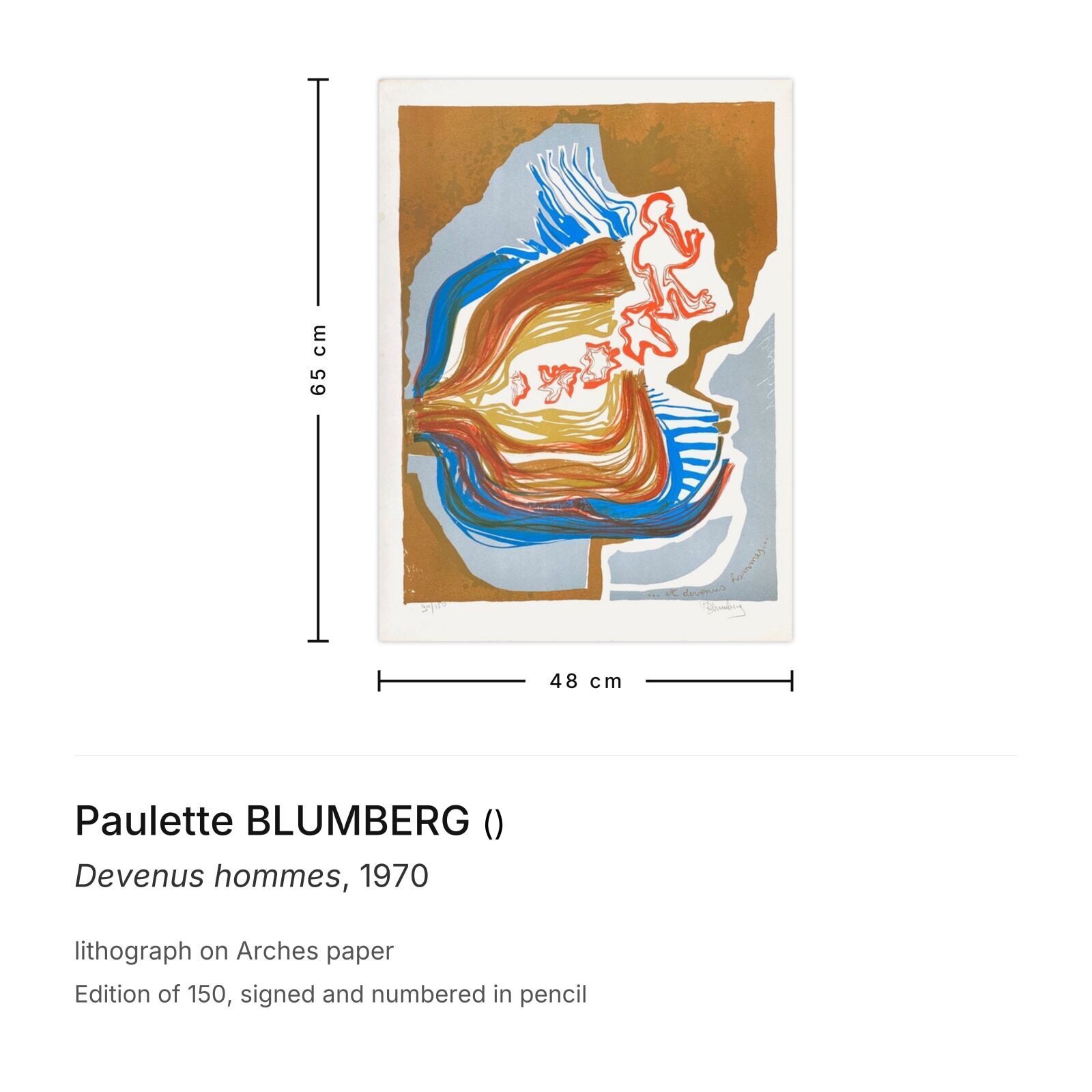 Paulette Blumberg Gesigneerde Lithografie Devenus Hommes 1970 photo furniture