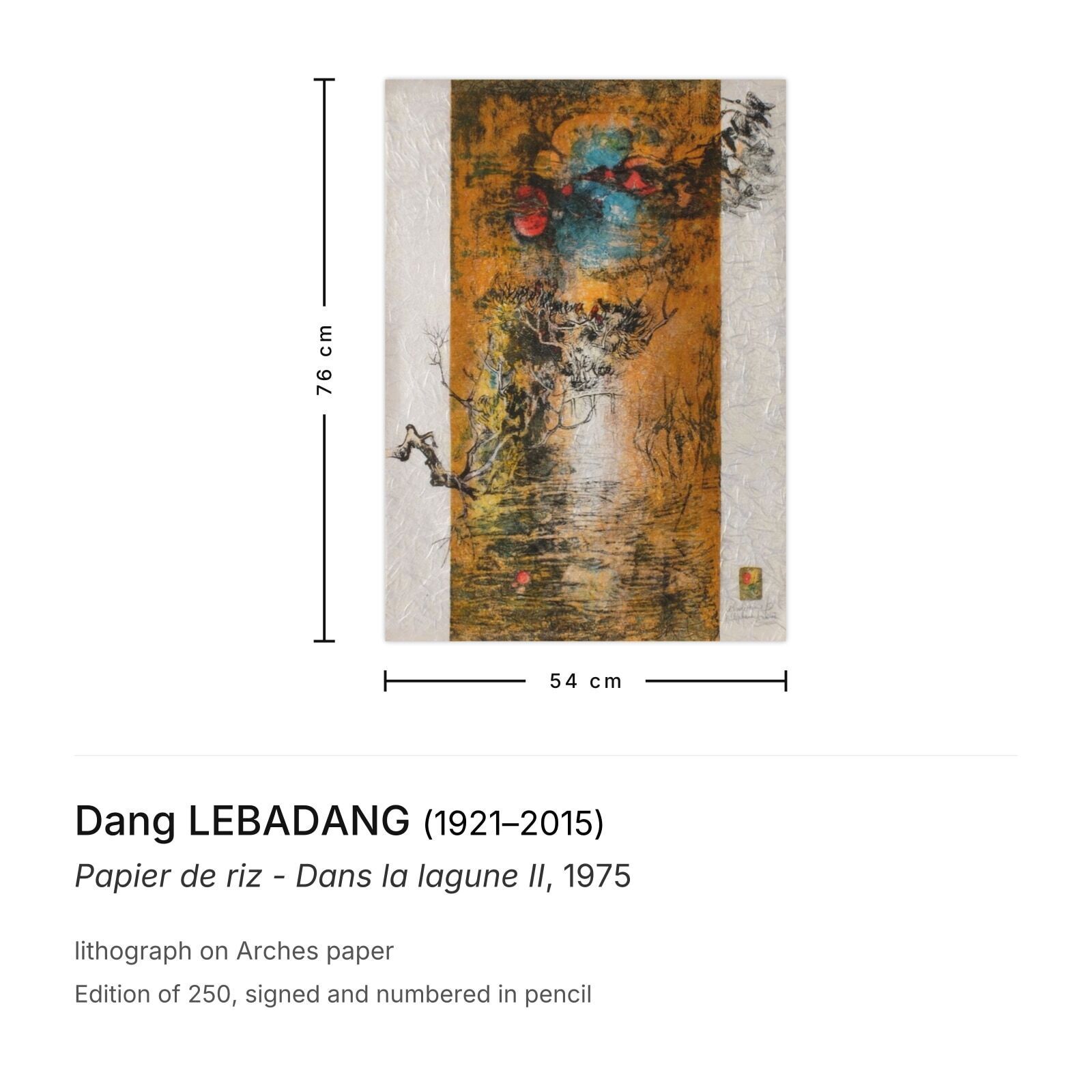 Dang Lebadang Gesigneerde Lithografie Papier De Riz Dans La Lagune II 1975 photo furniture