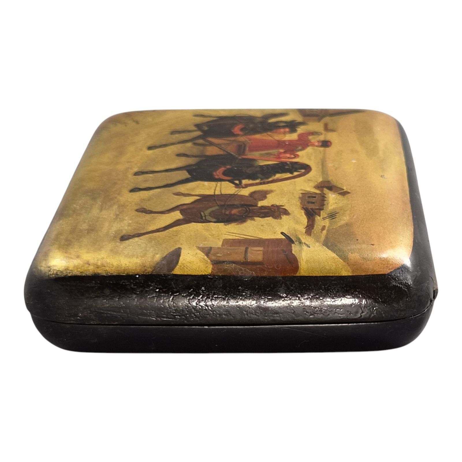 photo vintage Russisch papier-maché lakwerk sigarettenkoker, toegeschreven aan Vishnyakov, ca. 1850-1870