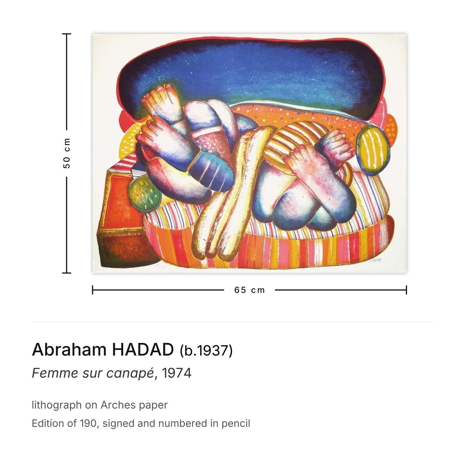 Abraham Hadad Gesigneerde Lithografie Femme Sur Canapé 1974 photo furniture