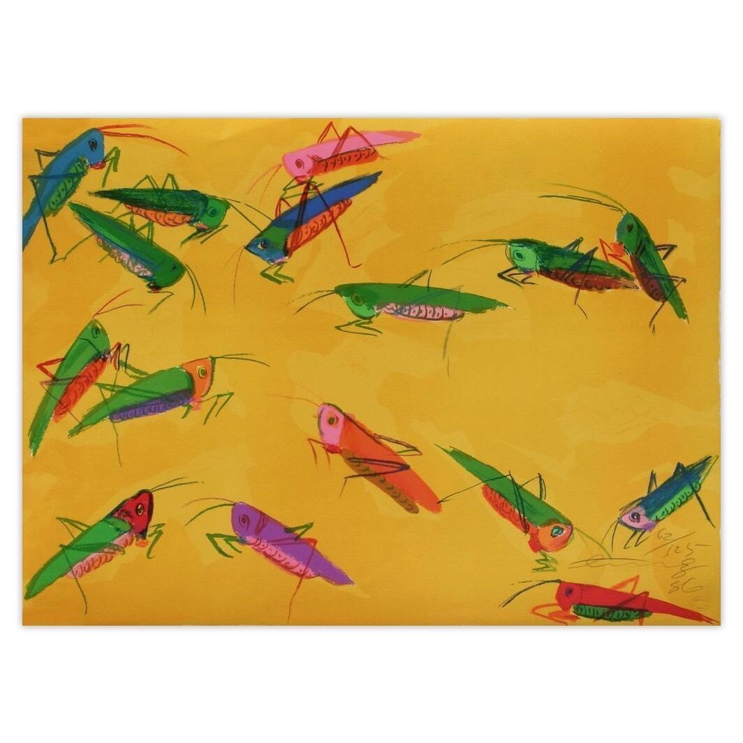 丁雄泉 Ting Walasse Gesigneerde Litho Grasshoppers 1986