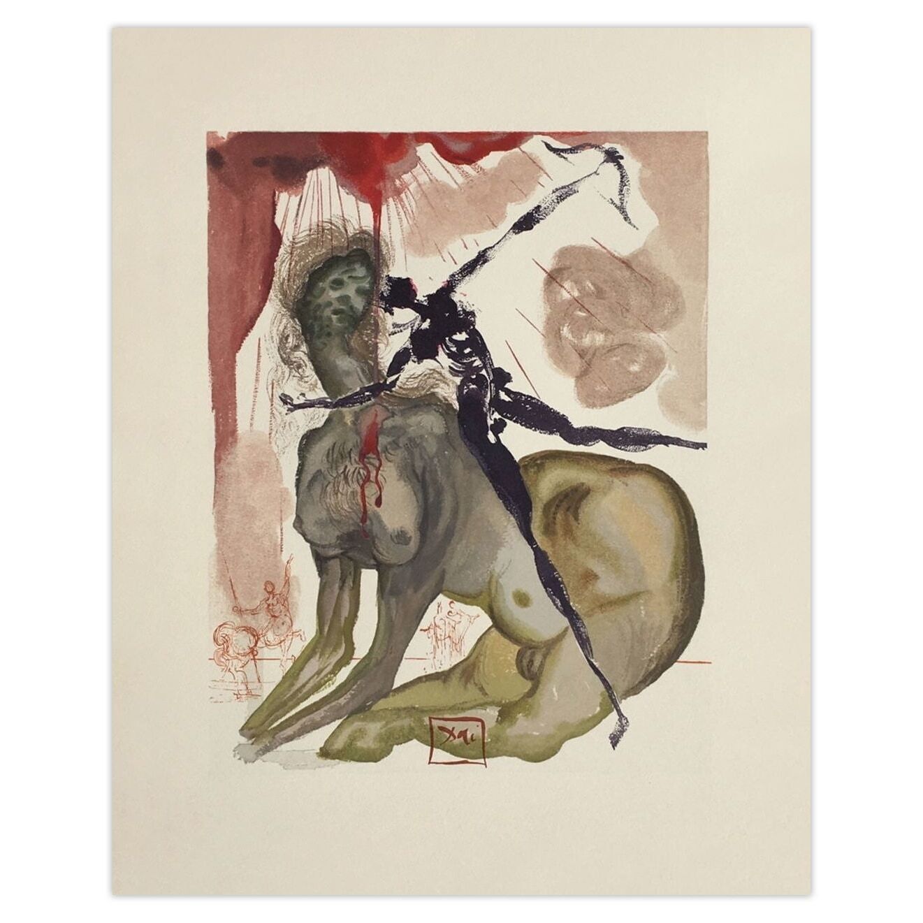 Salvador Dali Woodcut Divine Comédie Enfer 12   Le Minotaure 1960