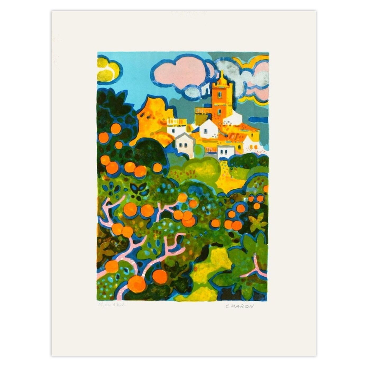 Guy Charon Gesigneerde Lithografie Les Orangers 1965