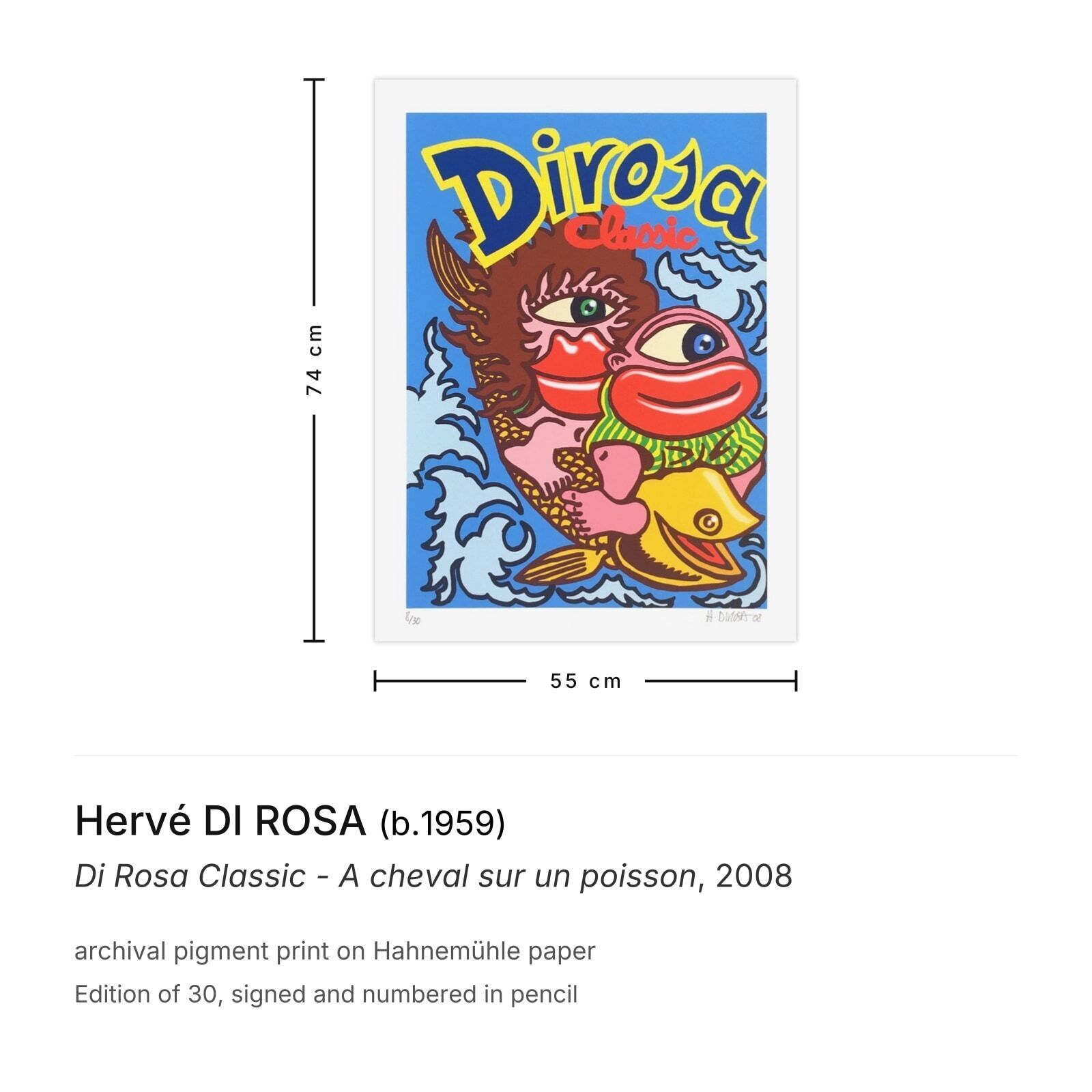 Hervé Di Rosa Gesigneerde Archival Pigment Print Di Rosa Classic A Cheval Sur Un Poisson 2008 photo furniture