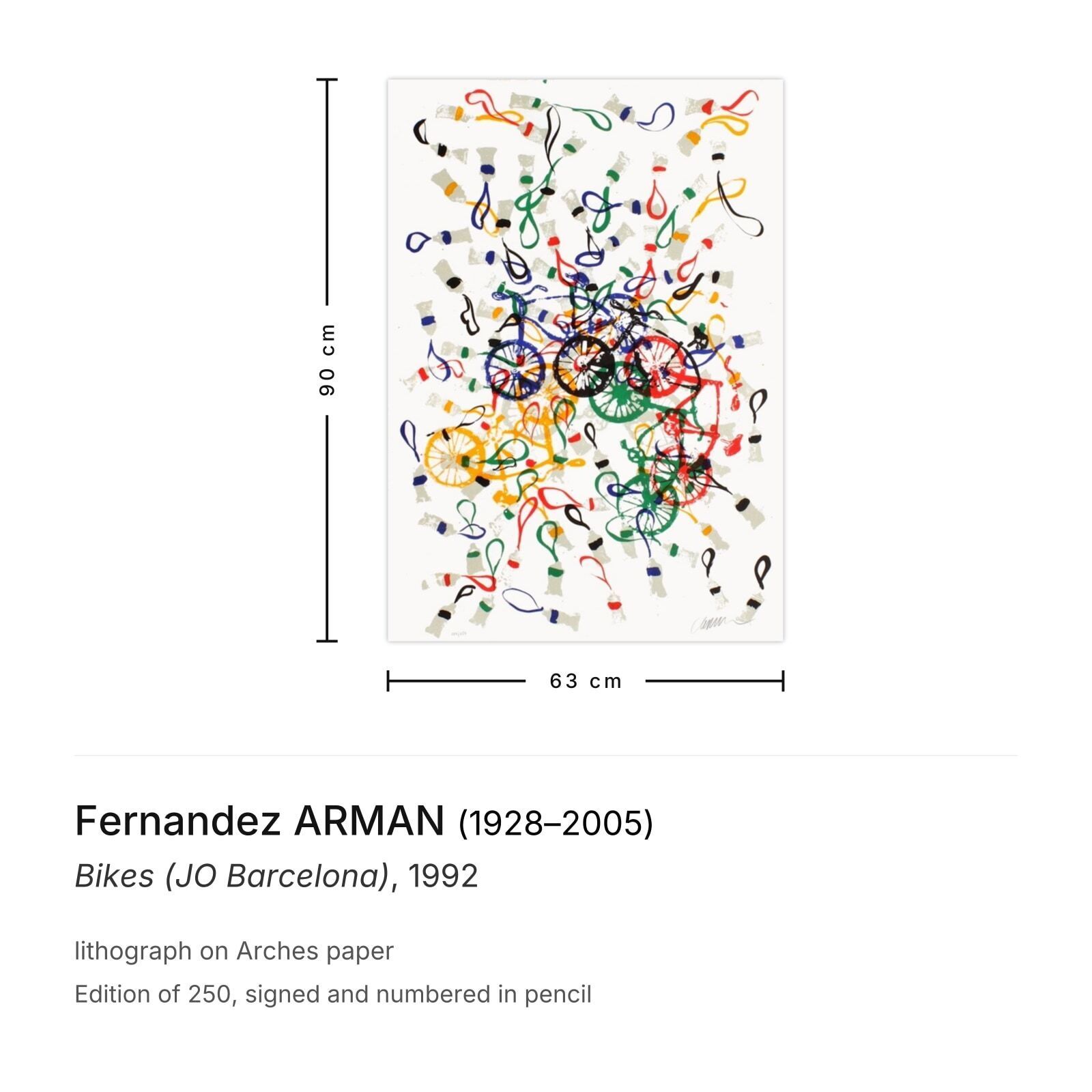 Fernandez Arman Gesigneerde Lithografie Bikes (Jo Barcelona) 1992 photo furniture