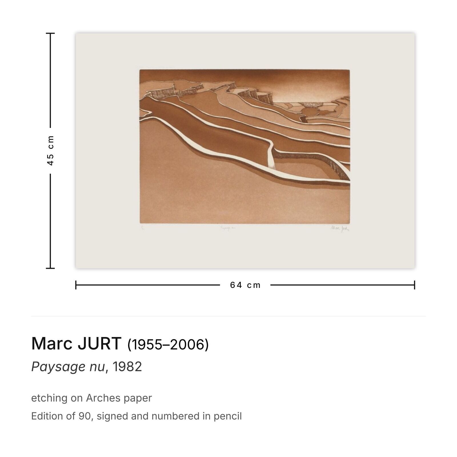 Marc Jurt Gesigneerde Ets Paysage Nu 1982 photo furniture