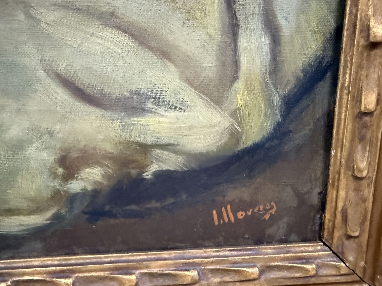 Josep Lloveras Feliu, Femme allongée en bleu, peinture figurative européenne moderne, intérieur intime, années 1950 photo for sale