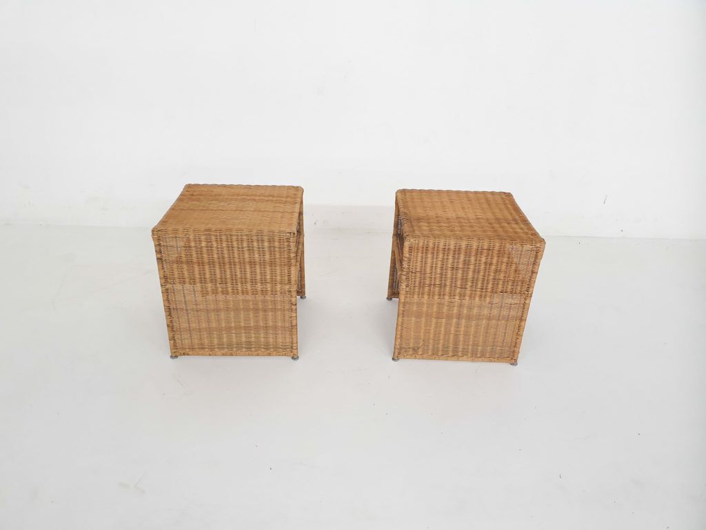Set Of Two Wicker Bed Side Tables, France 1960's photo vintage