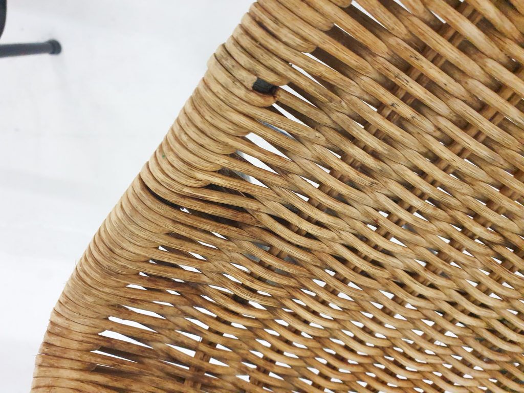 photo for sale Set Of Two Rohe Noordwolde Rattan And Metal Bar Stools, The Netherlands 1950's
