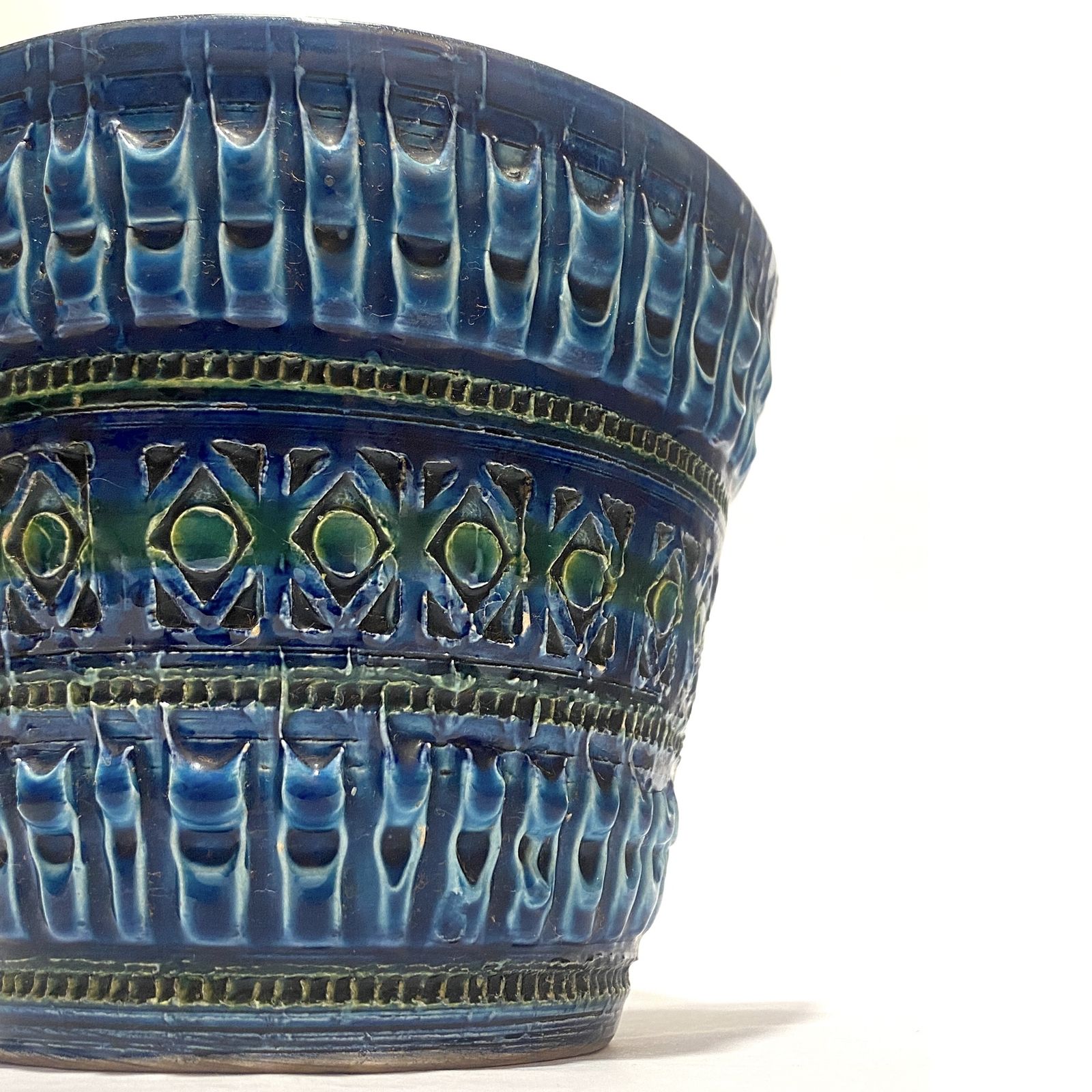 Italian Pottery Planter, Nuovo Rinascimento Bitossi Style Blue Vintage Plant Pot photo for sale