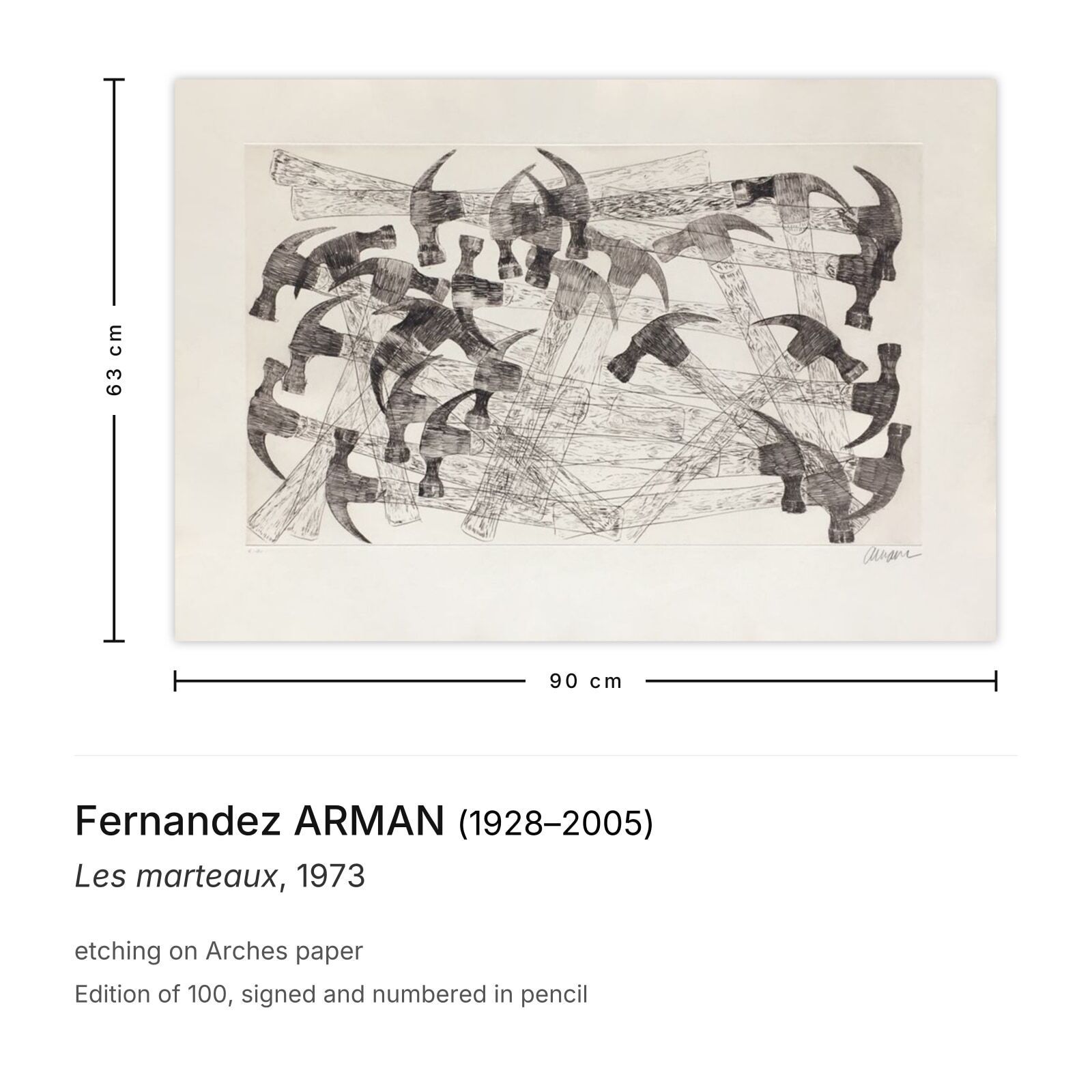 Fernandez Arman Signed Etching Les Marteaux 1973 photo furniture