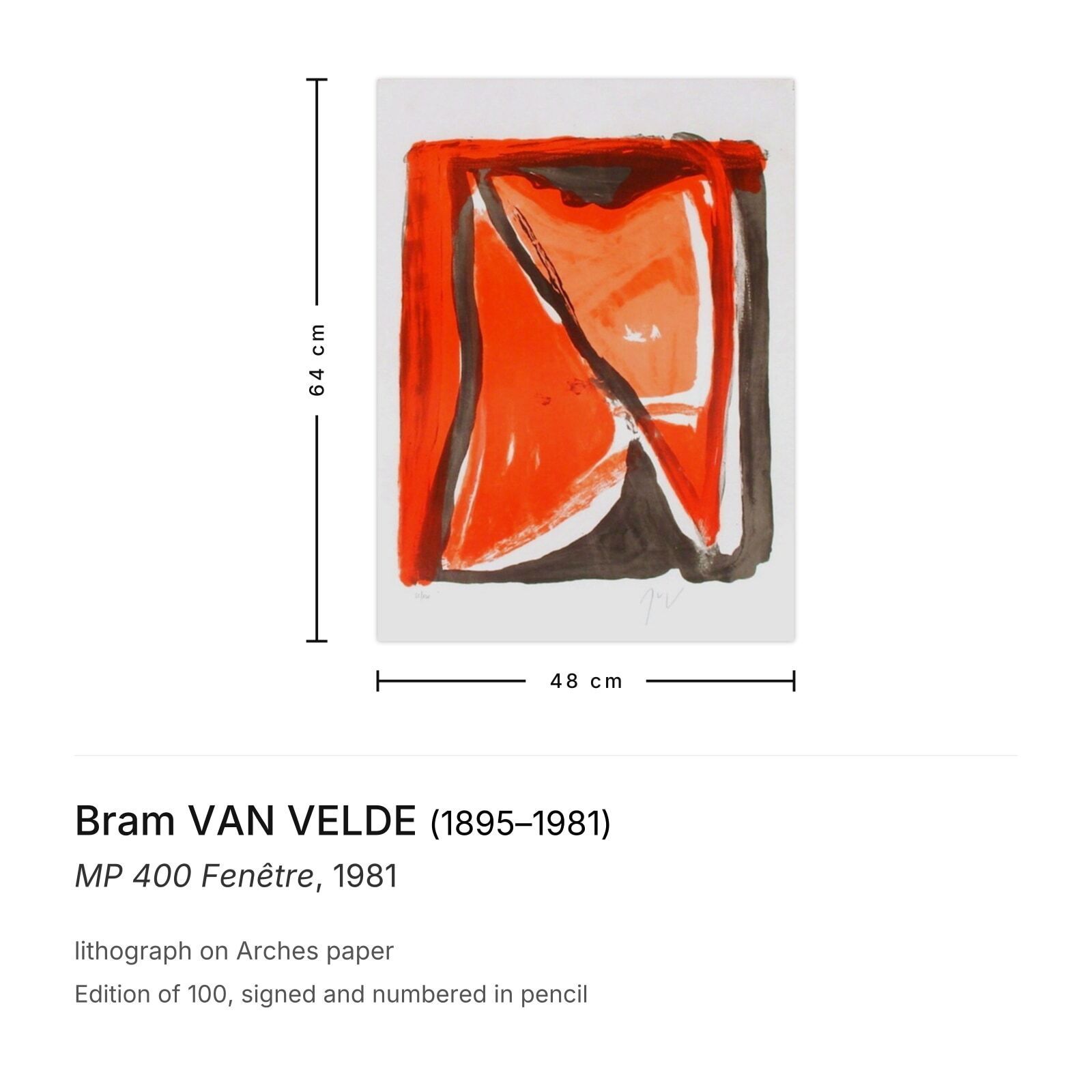 Bram Van Velde Gesigneerde Lithografie Mp 400 Fenêtre 1981 photo furniture