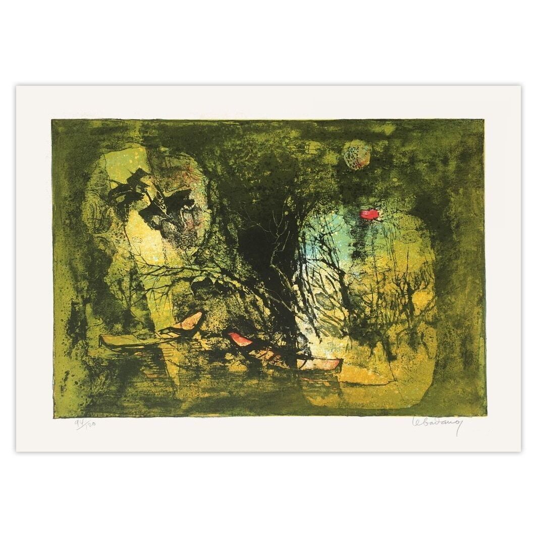 Dang Lebadang Gesigneerde Lithografie Paysage Du Vietnam Marécage 1975