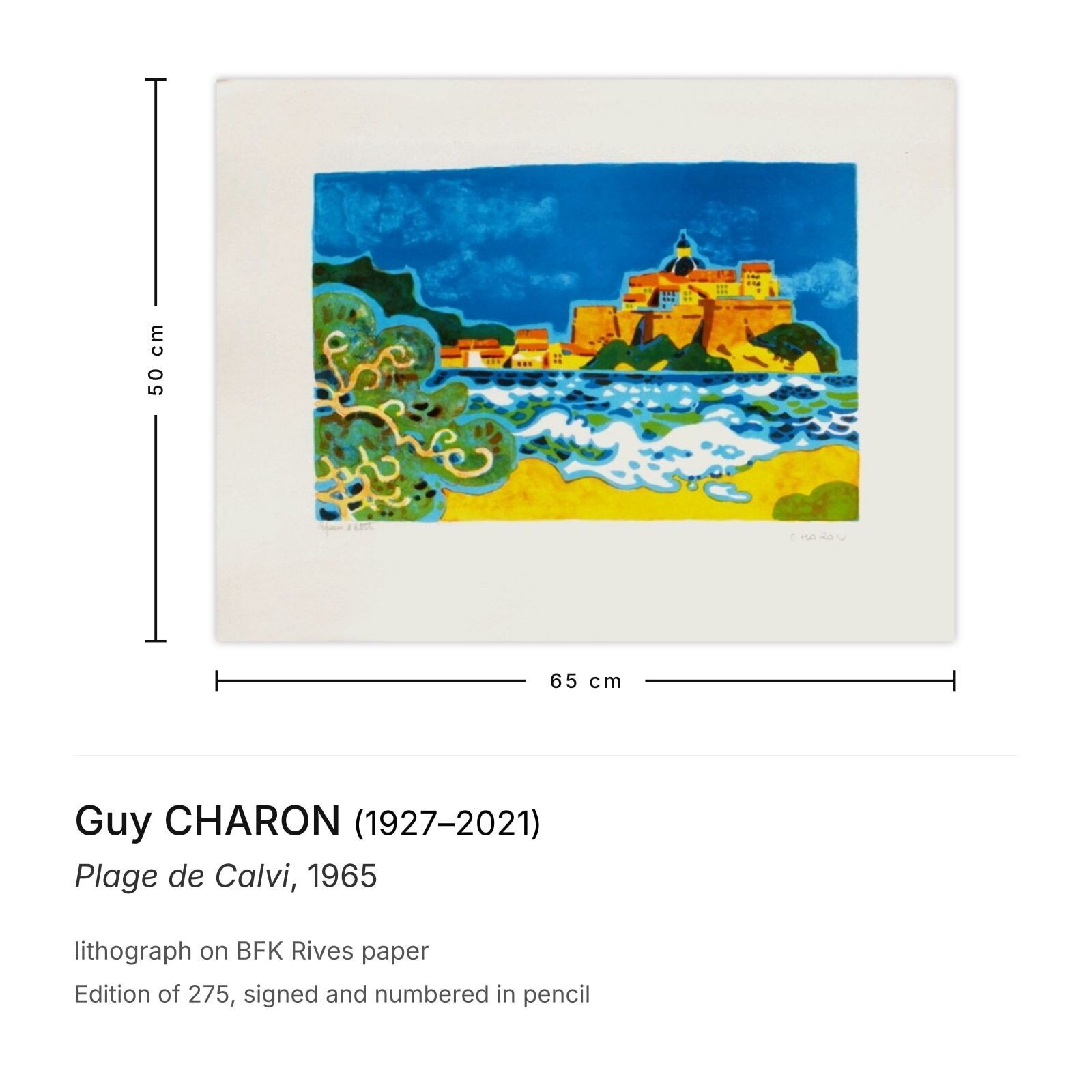 Guy Charon Gesigneerde Lithografie Plage De Calvi 1965 photo furniture