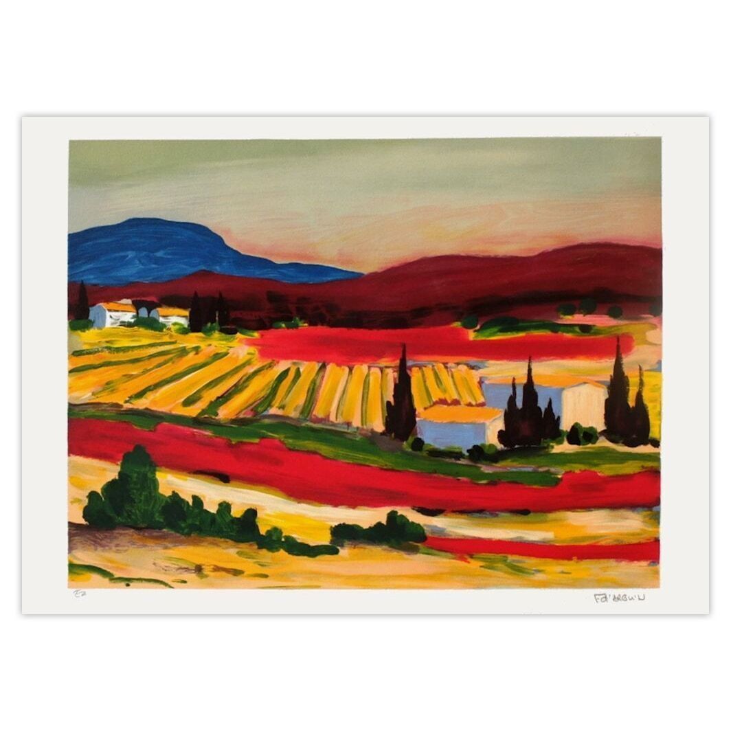 François D'Arguin, gesigneerde lithografie, Le Vallon Rouge, 1992