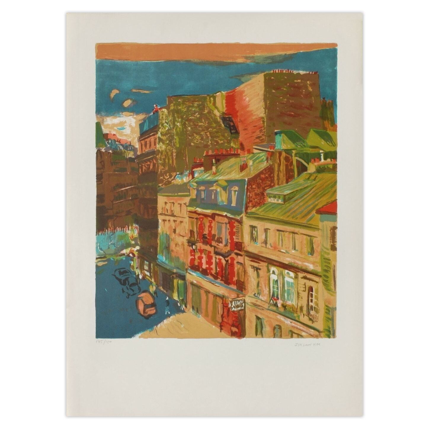 Jik Soon Yim 임직순 Gesigneerde Lithografie Rue De Paris 1975