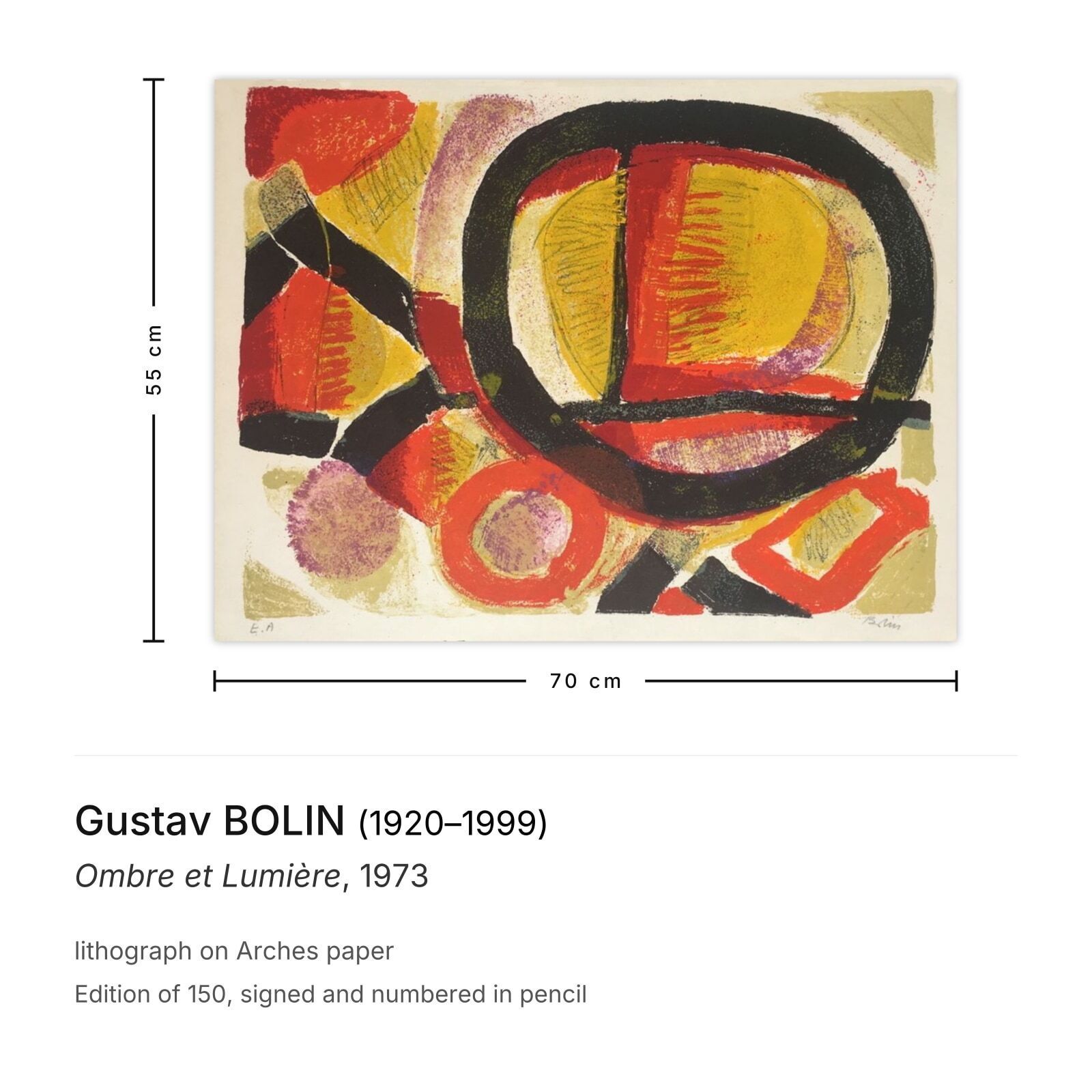 Gustav Bolin Gesigneerde Lithografie Ombre Et Lumière 1973 photo furniture