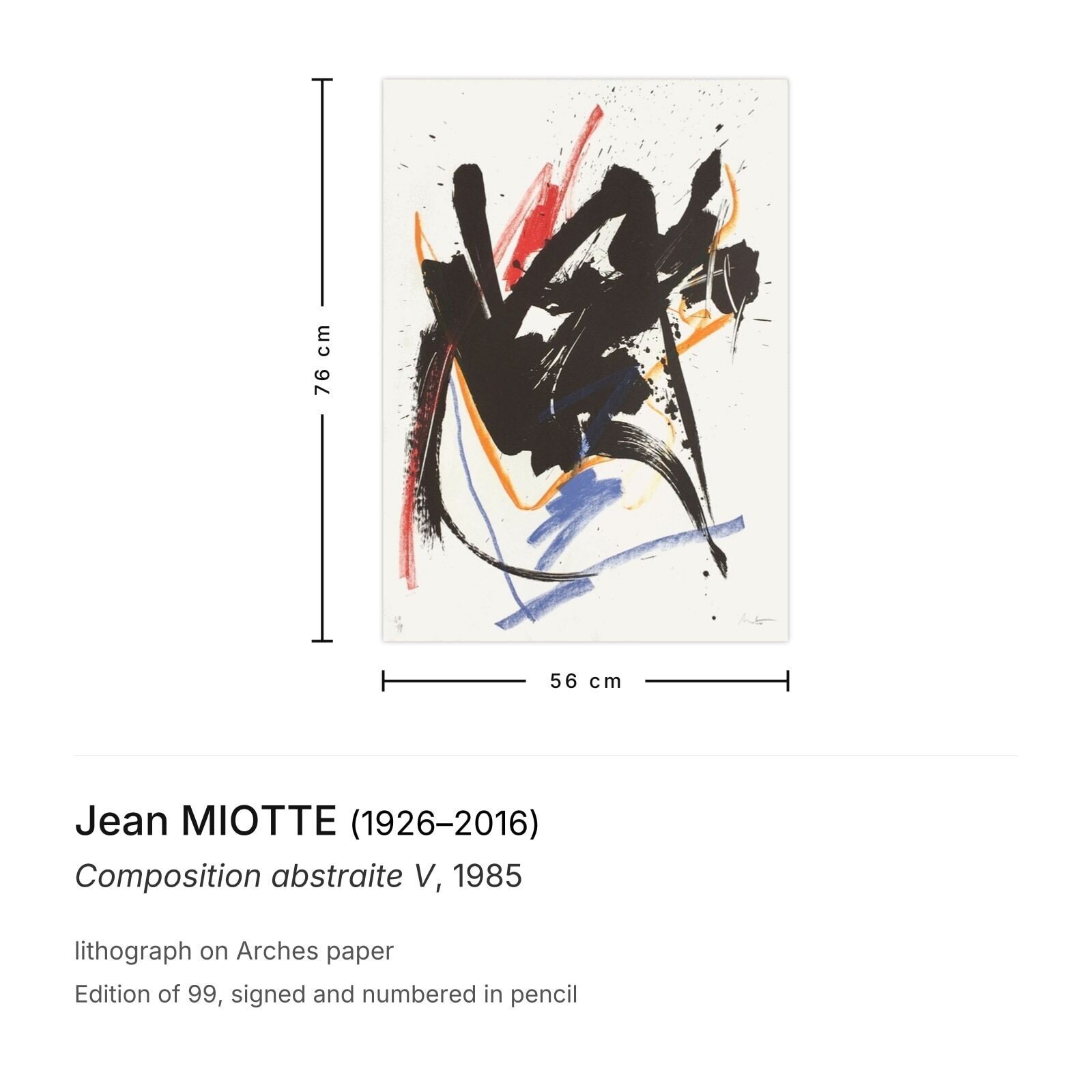 Jean Miotte Signed Lithograph Composition Abstraite V 1985 photo furniture