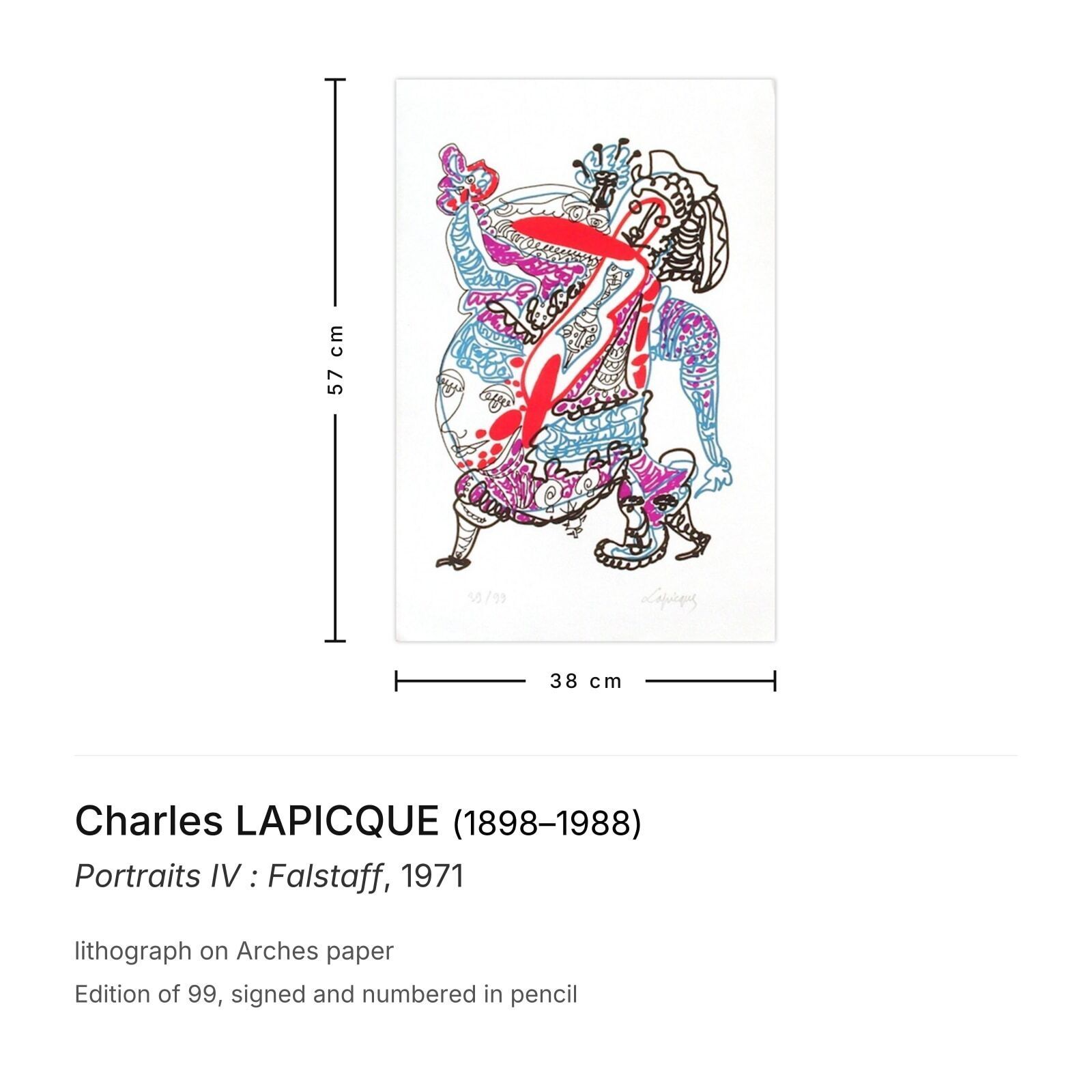 Charles Lapicque Gesigneerde Lithografie Portraits IV : Falstaff 1971 photo furniture