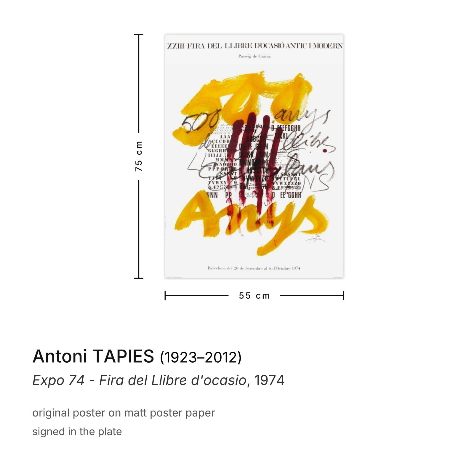 Antoni Tapies Poster Expo 74 Fira Del Llibre D'ocasio photo furniture