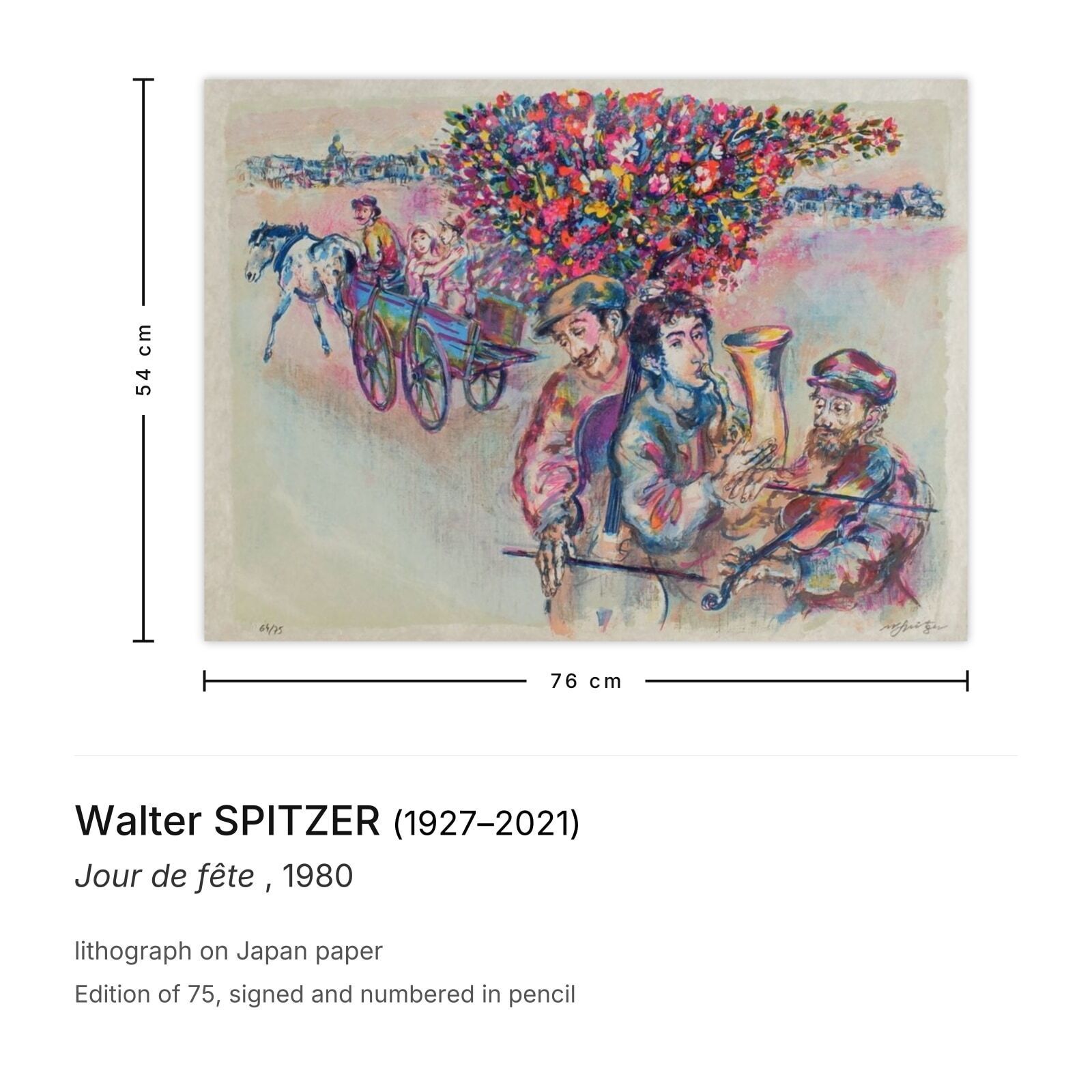 Walter Spitzer Gesigneerde Lithografie Jour De Fête 1980 photo furniture