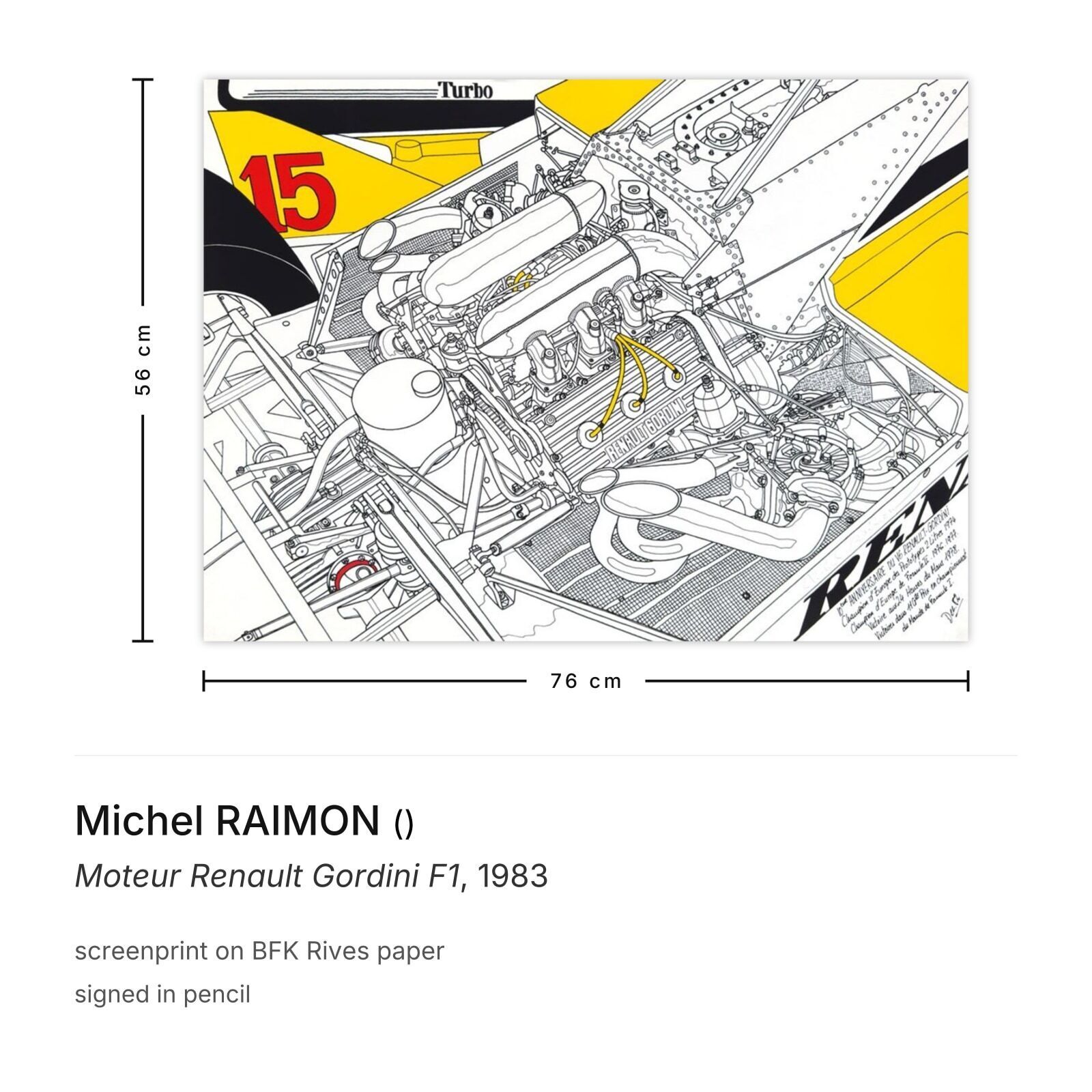 Michel Raimon Gesigneerde Zeefdruk Moteur Renault Gordini F1 1983 photo furniture