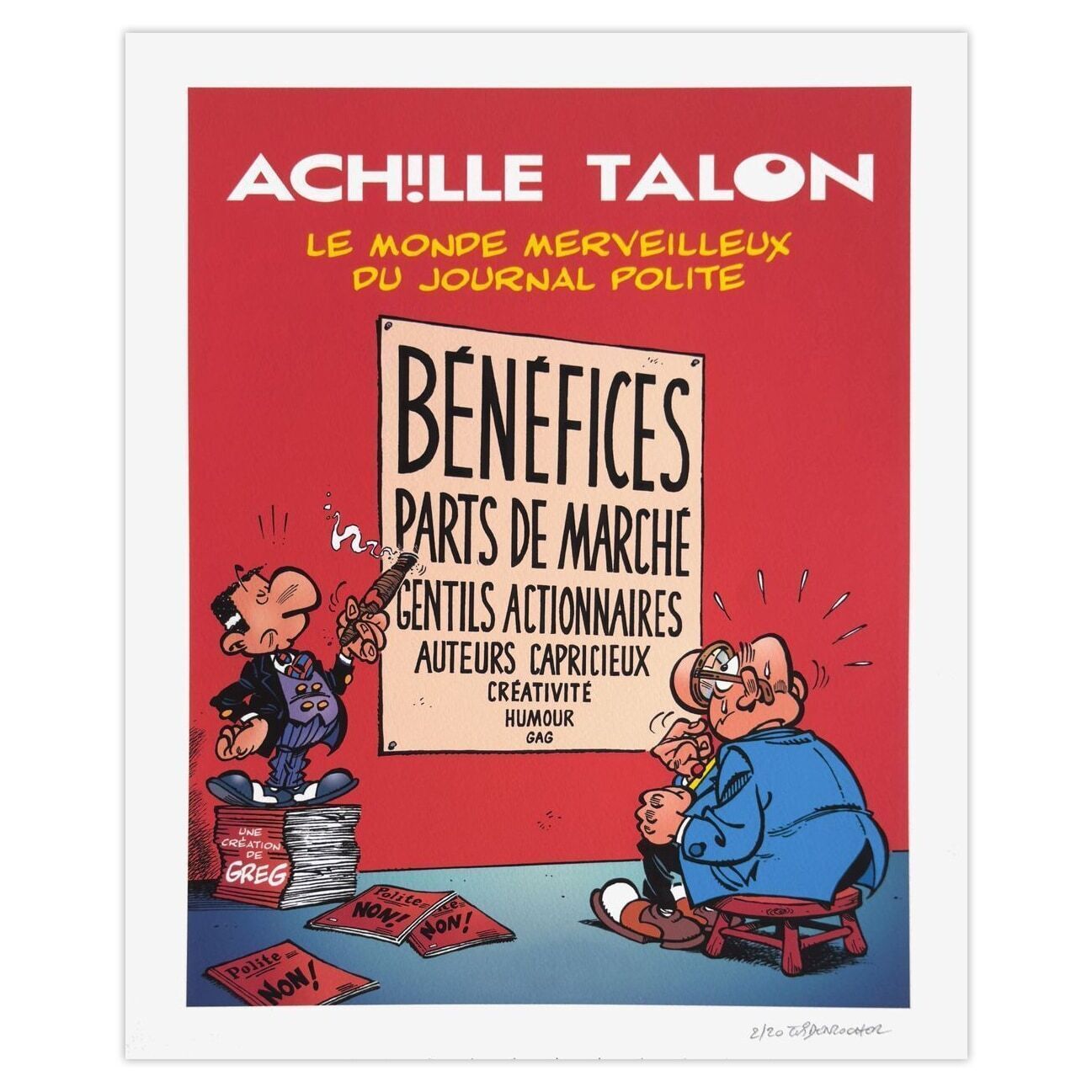 Collectif Bd Gesigneerde Archival Pigment Print Achille Talon Par Roger Widenlocher 2008