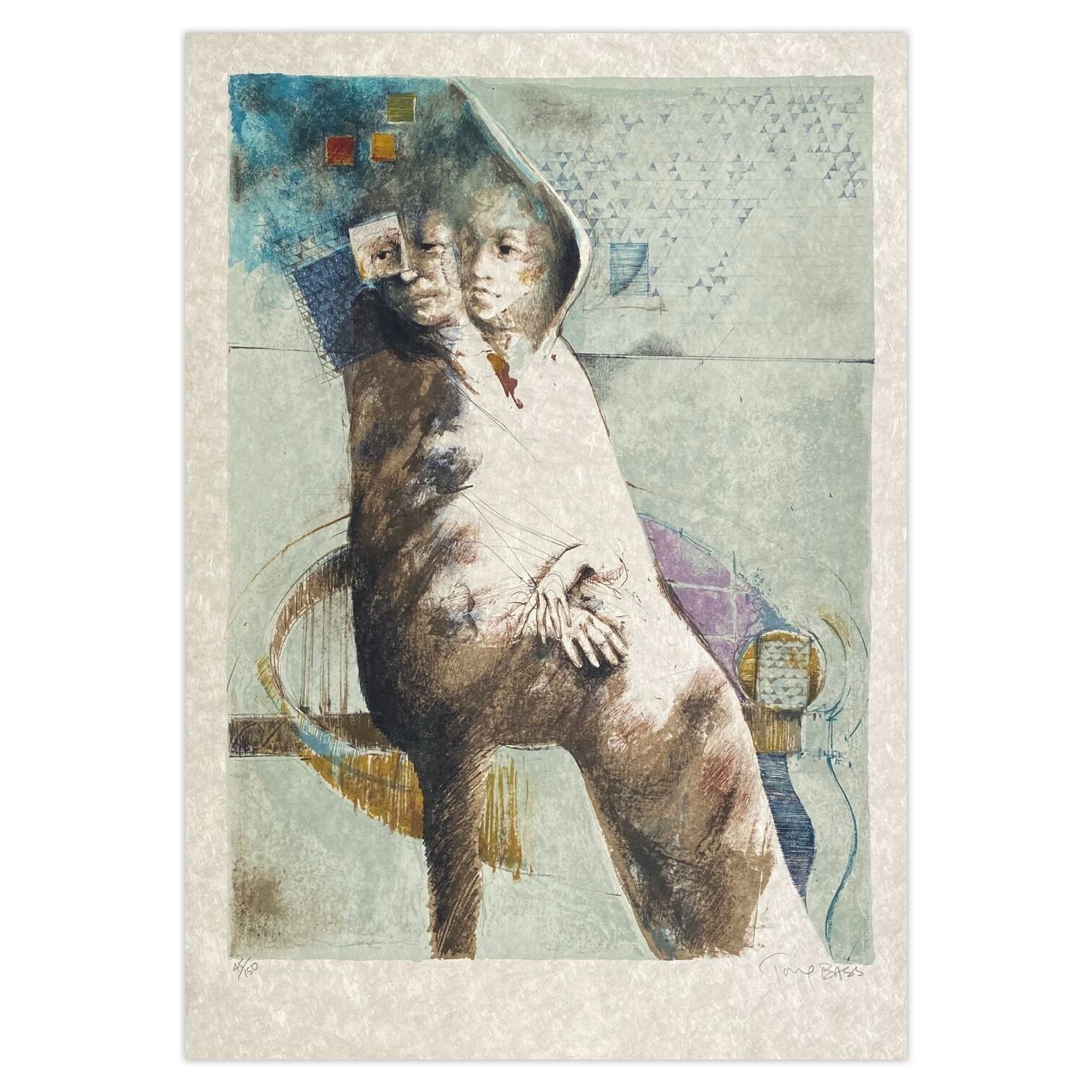 Tony Bass Signed Lithograph Seated Woman 1975