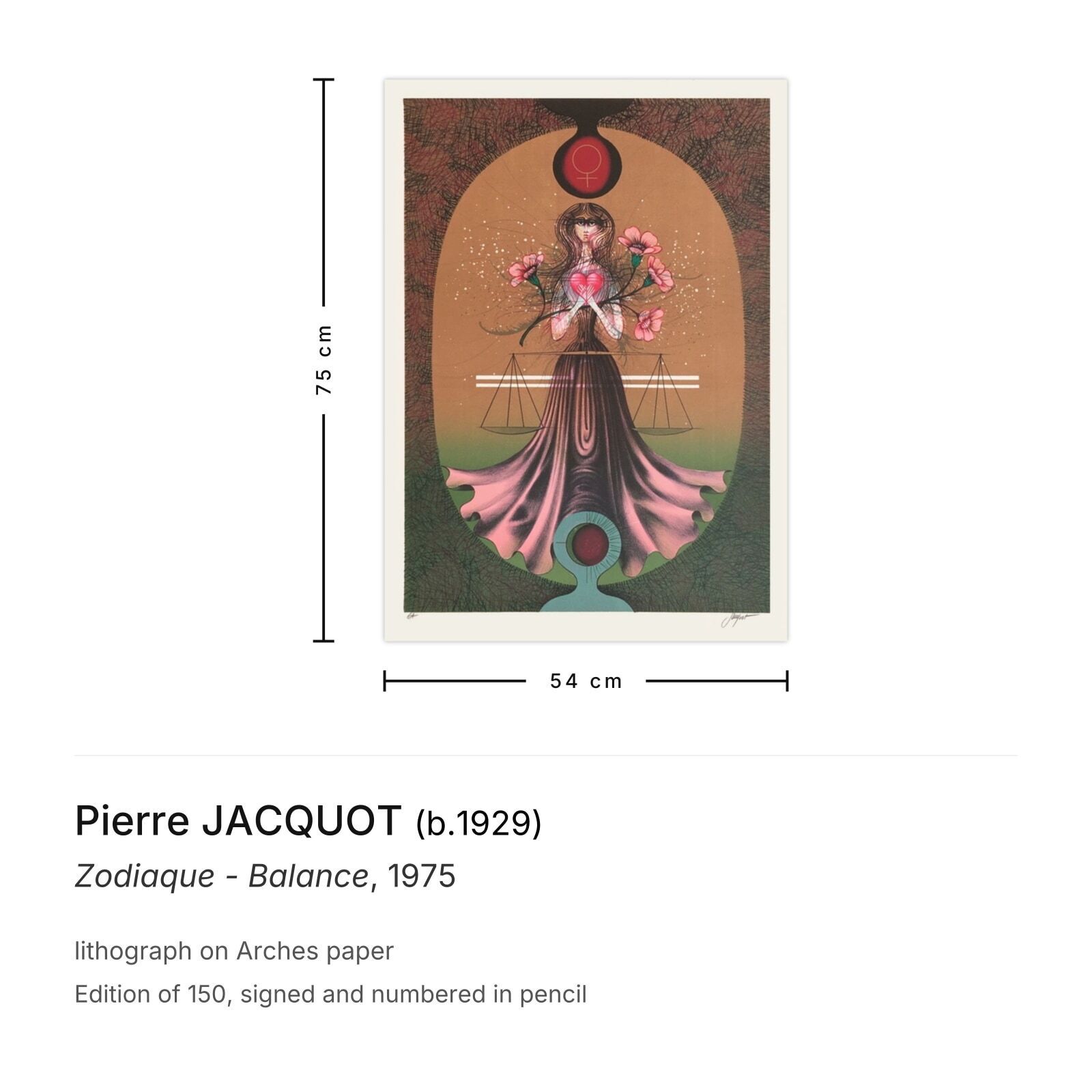 Pierre Jacquot Gesigneerde Lithografie Zodiaque Balance 1975 photo furniture