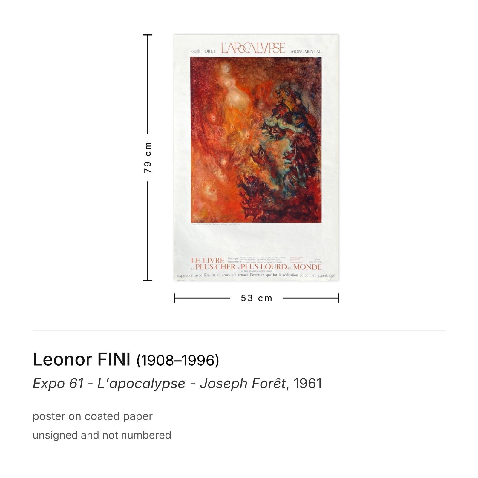 Leonor Fini Poster Expo 61   L'apocalypse   Joseph Forêt photo furniture