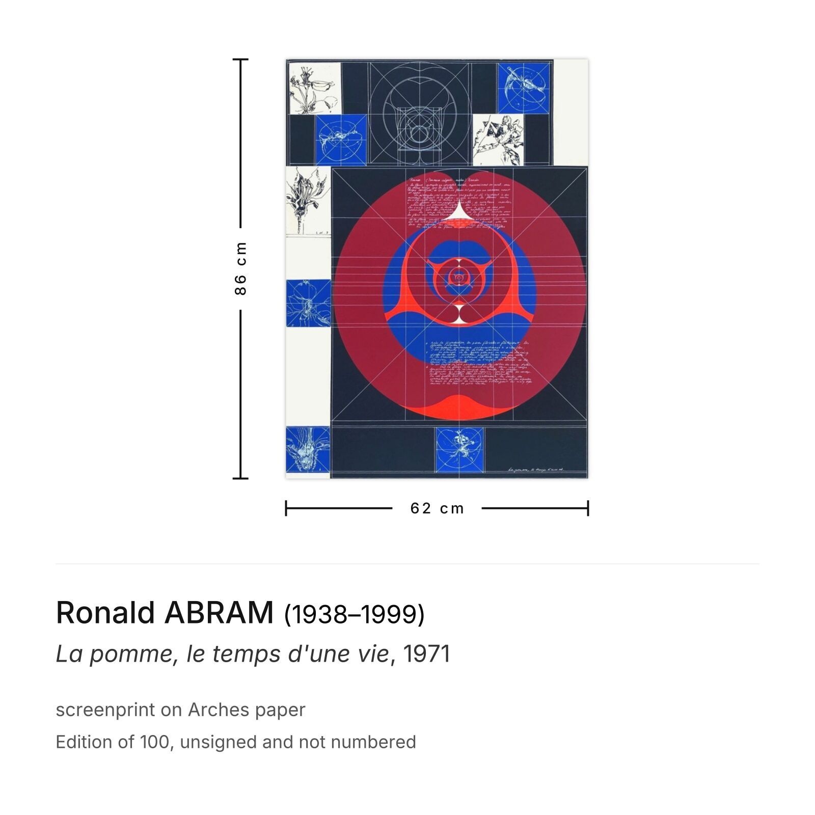 Ronald Abram Screenprint La Pomme, Le Temps D'une Vie 1971 photo furniture