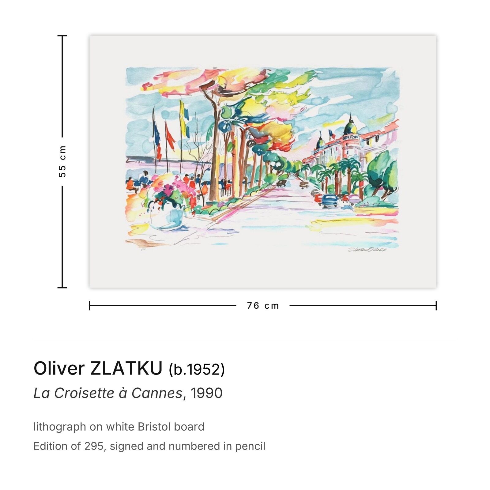 Oliver Zlatku Signed Lithograph La Croisette à Cannes 1990 photo furniture