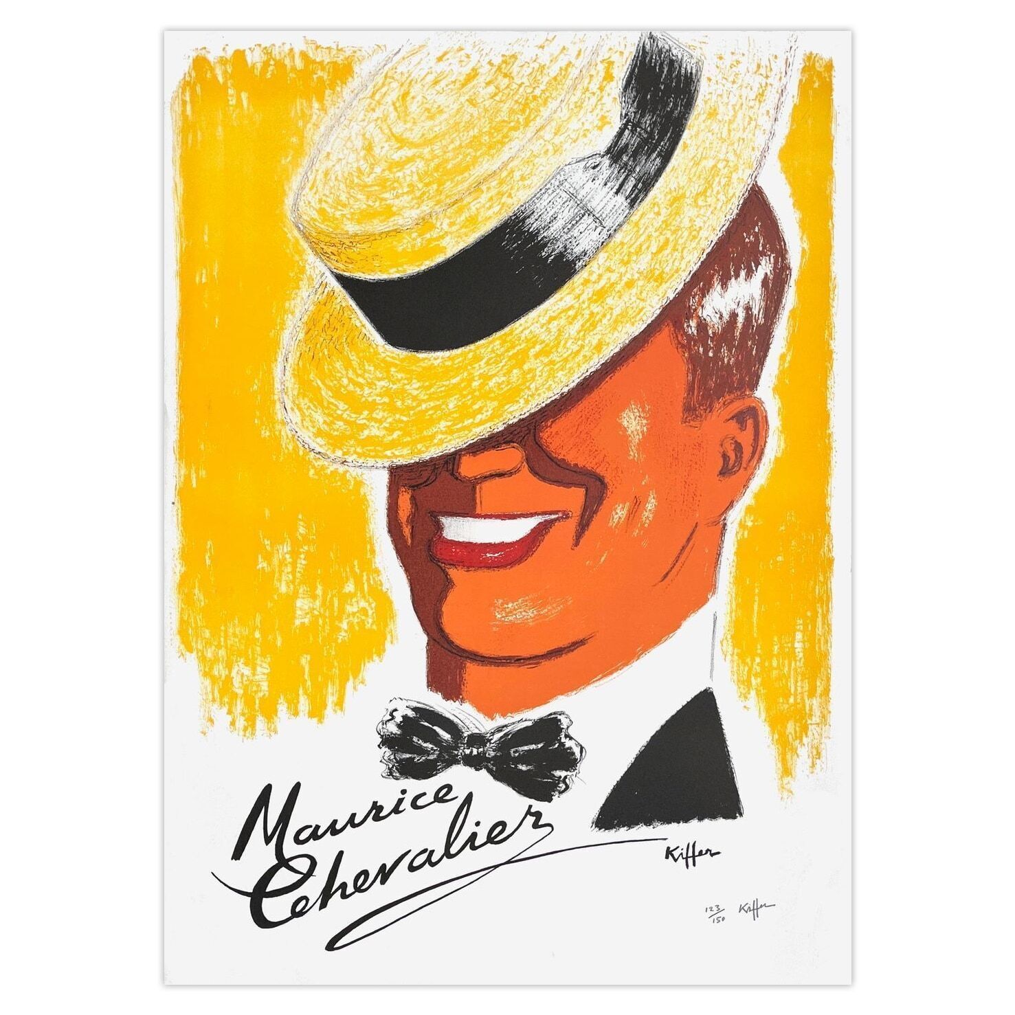 Charles Kiffer Gesigneerde Lithografie Maurice Chevalier 1975