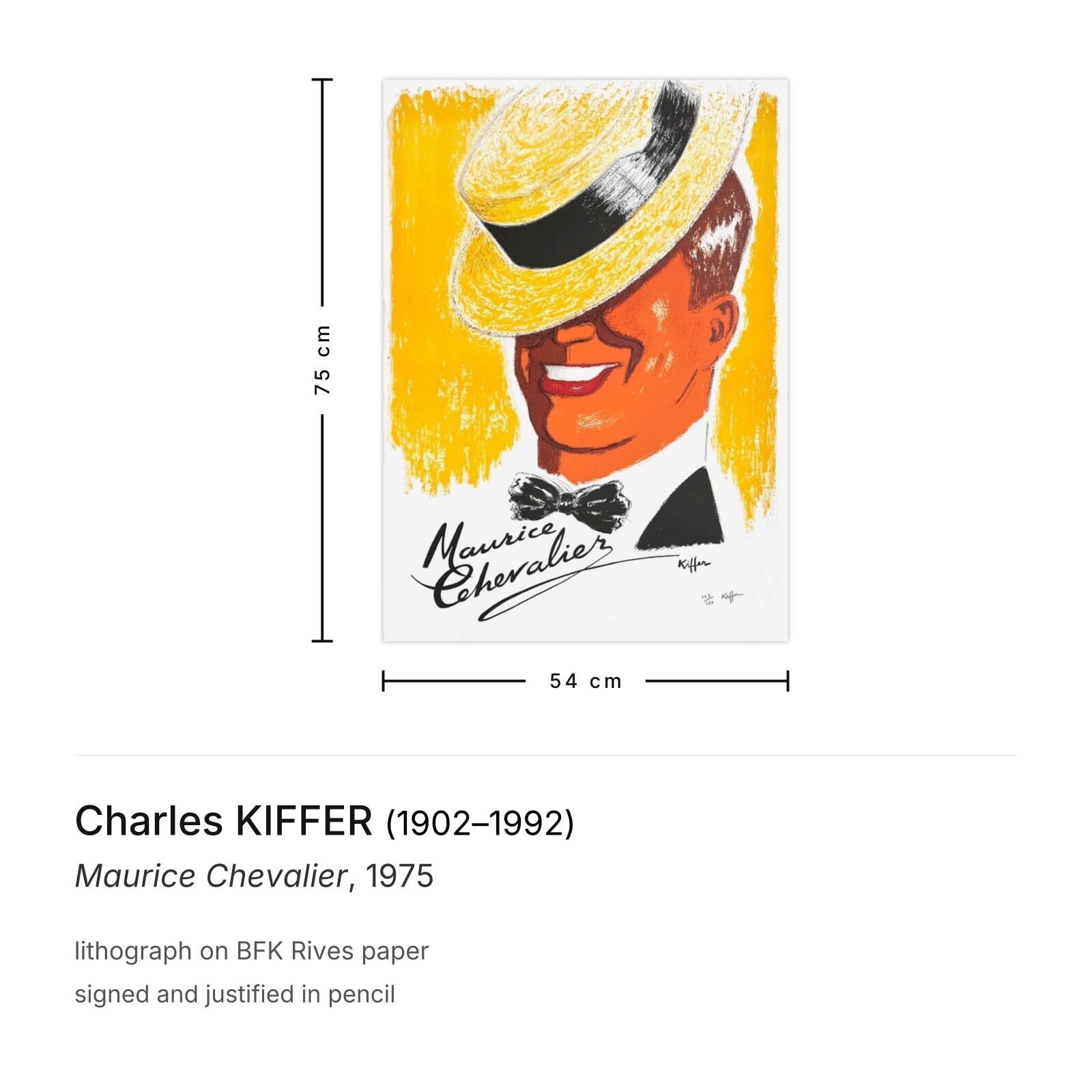 Charles Kiffer Gesigneerde Lithografie Maurice Chevalier 1975 photo furniture