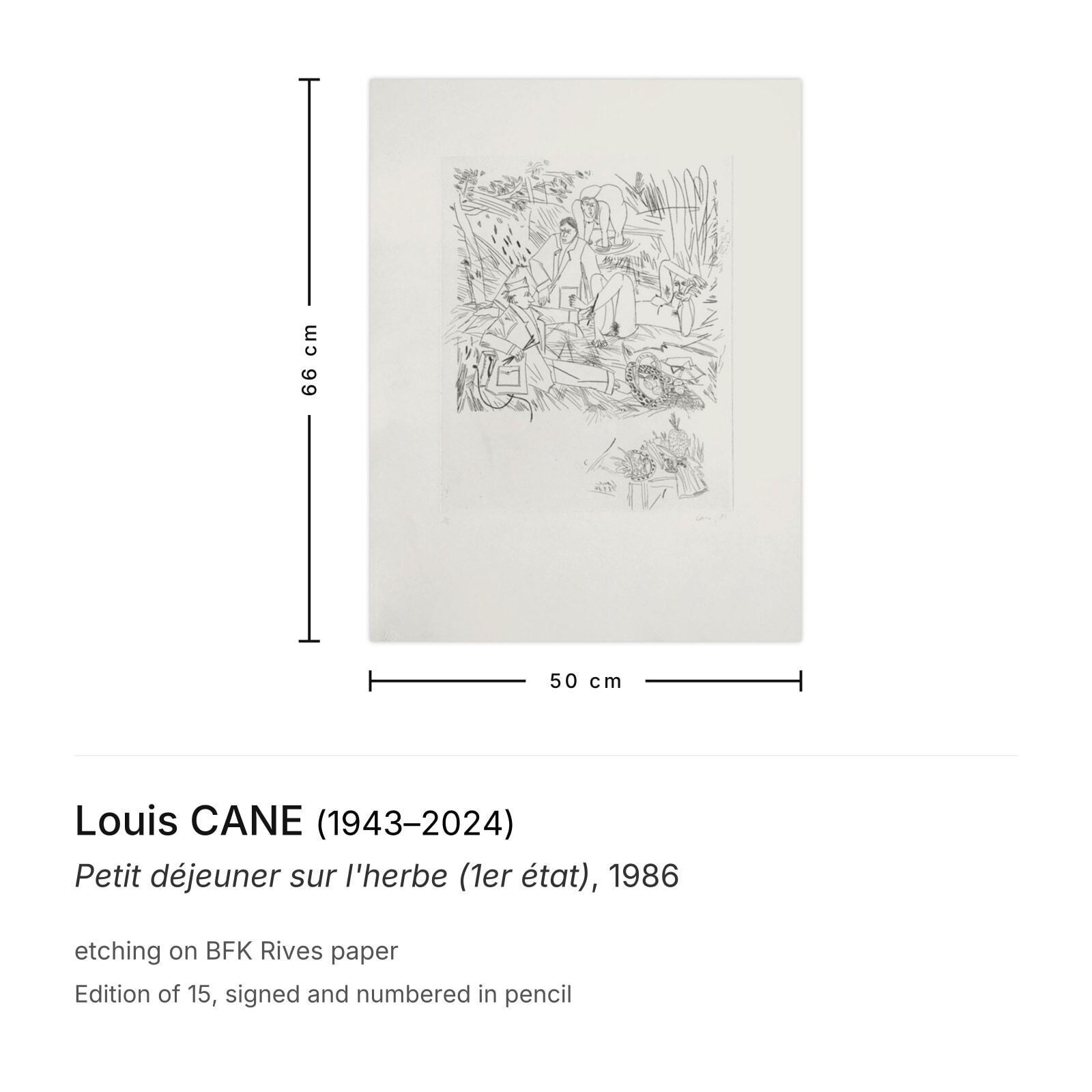Louis Cane Gesigneerde Ets Petit Déjeuner Sur L'herbe (1er état) 1986 photo furniture