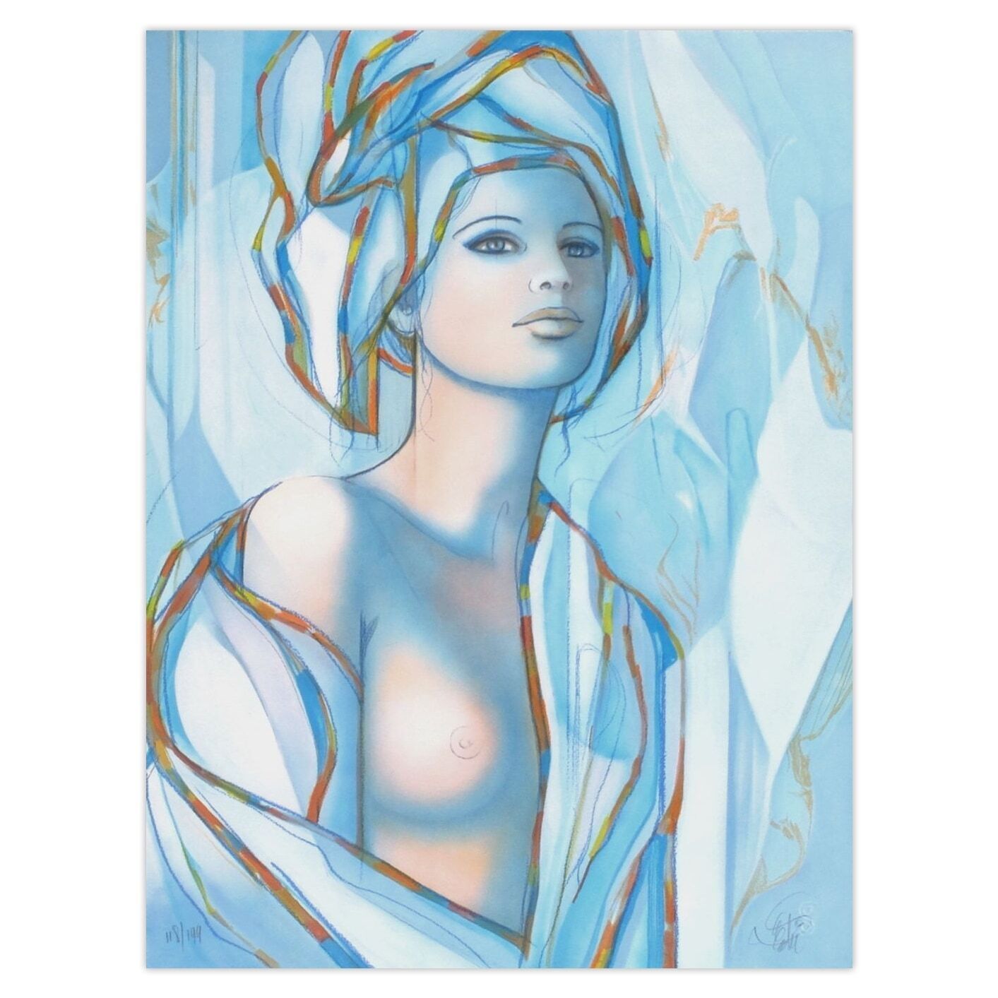Jean Baptiste Valadié gesigneerde lithografie Le Turban Bleu 1990