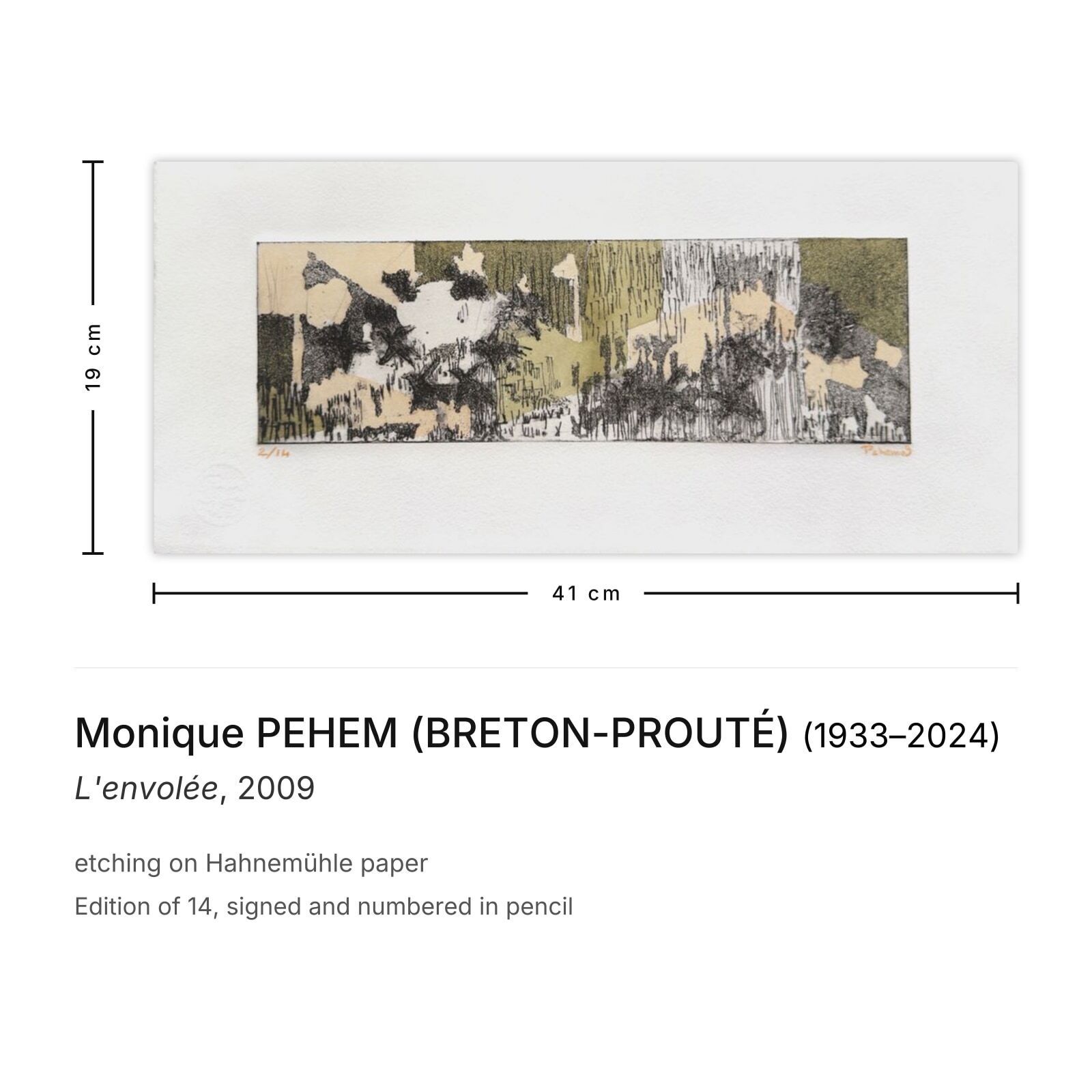 Monique Pehem (Breton Prouté) Gesigneerde ets L'envolée 2009 photo furniture