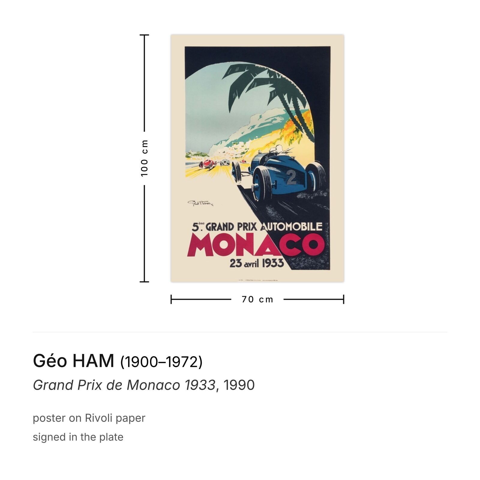 Géo Ham Poster Grand Prix De Monaco 1933 1990 photo furniture