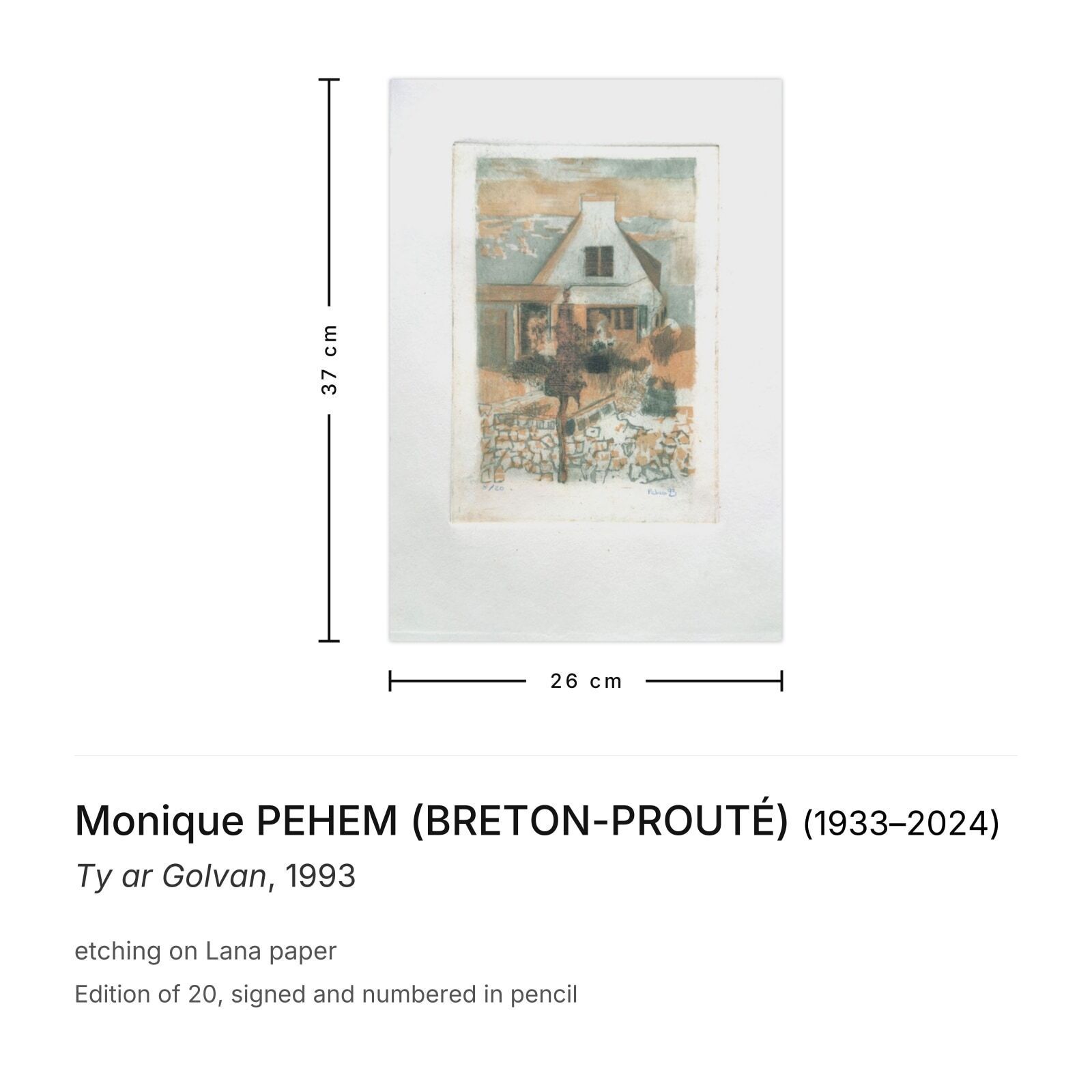 Monique Pehem (Breton Prouté) Signed Etching Ty Ar Golvan 1993 photo furniture