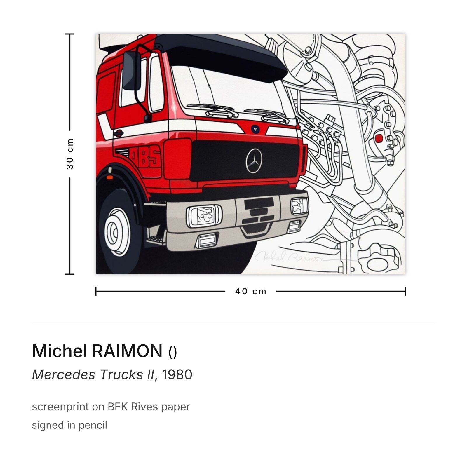 Michel Raimon Gesigneerde Zeefdruk Mercedes Trucks II 1980 photo furniture