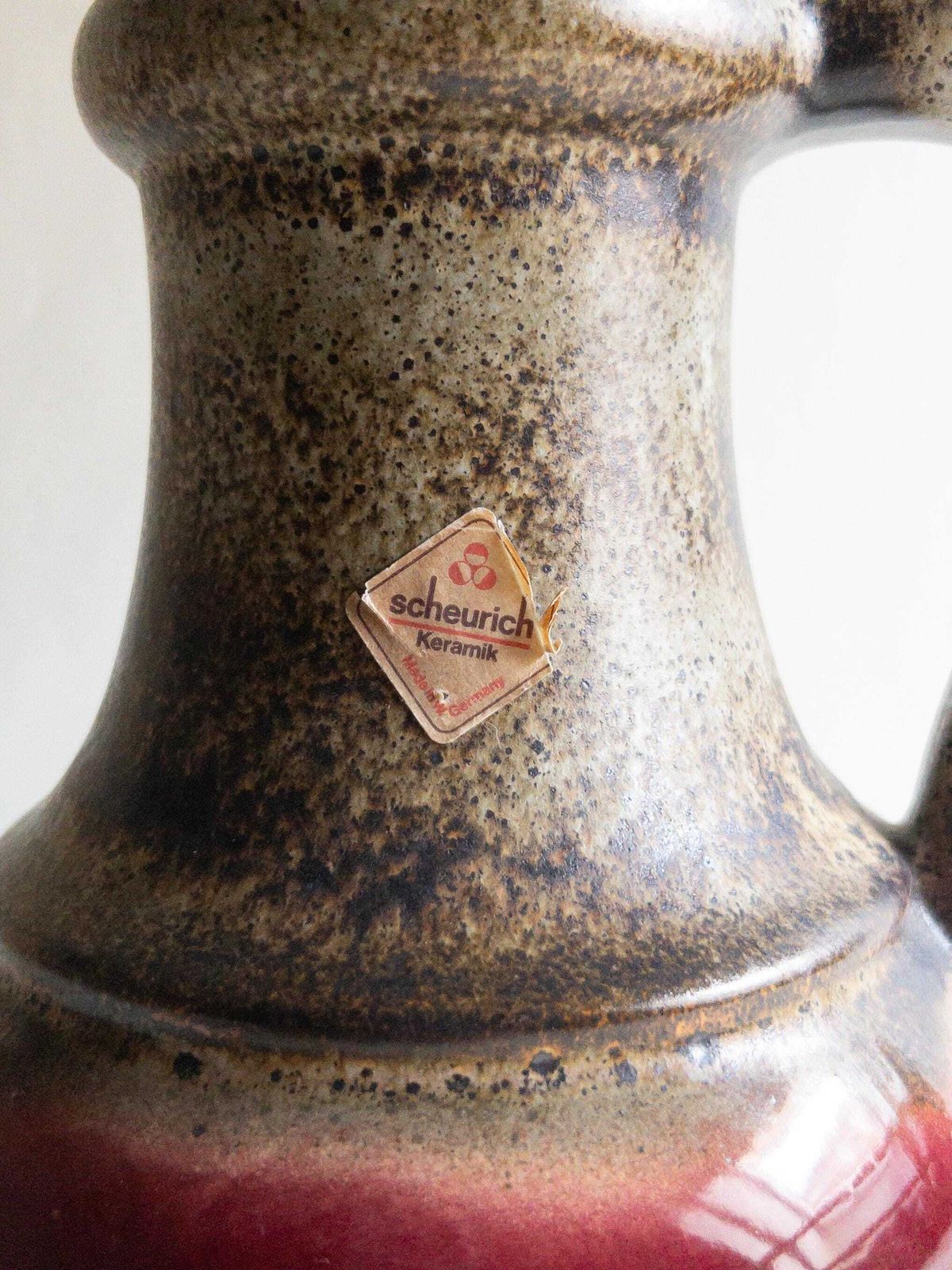 Scheurich West German Pottery vaas, grote rode keramiek, jaren 1970 decor photo Woonaccessoires