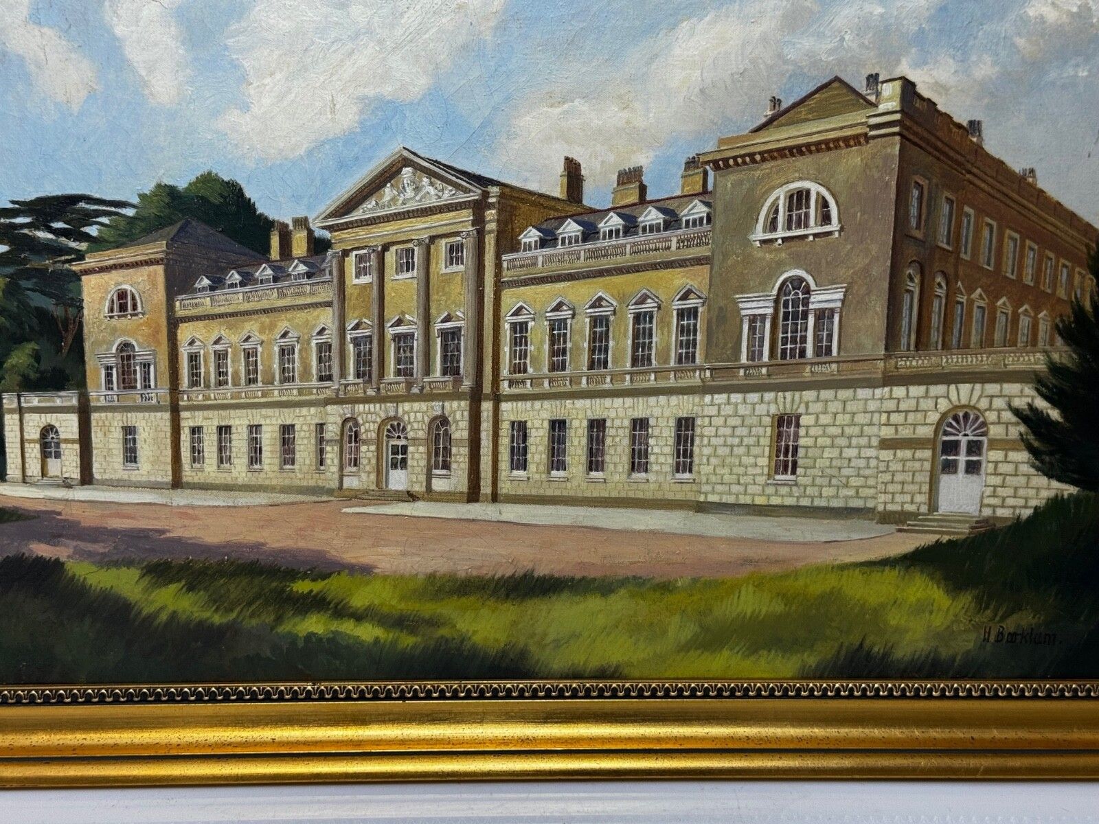 Historisch 20e-eeuws olieverfchilderij van Woburn Abbey, het landgoed van de Duke of Bedford in Bedfordshire, gesigneerd door Harold Barklam photo vinterior