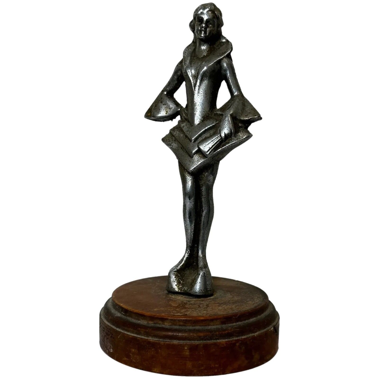 Art Deco Brits Verchroomd Bronzen Danseres Automascotte Figurine Sculptuur
