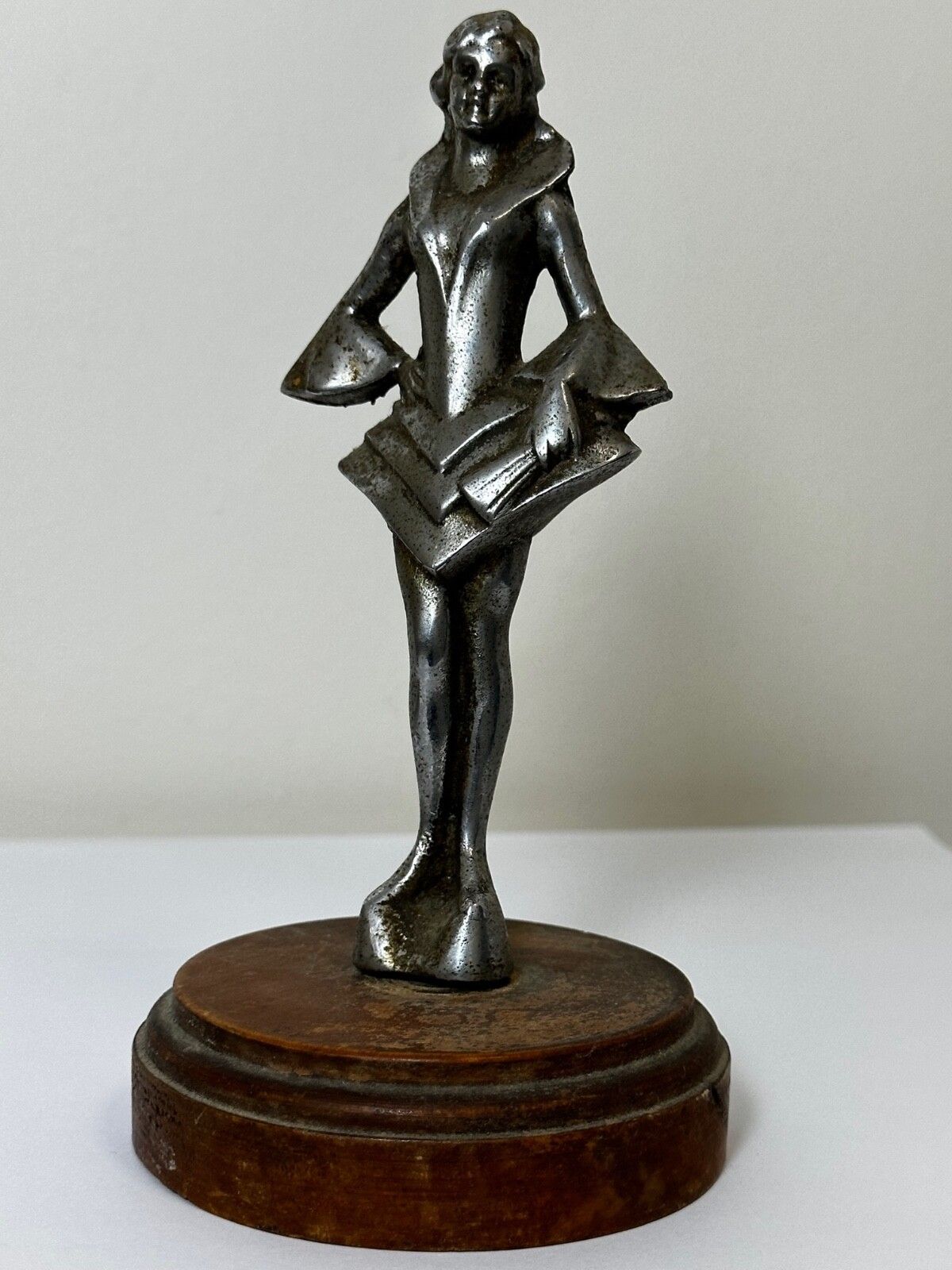 Art Deco Brits Verchroomd Bronzen Danseres Automascotte Figurine Sculptuur photo furniture