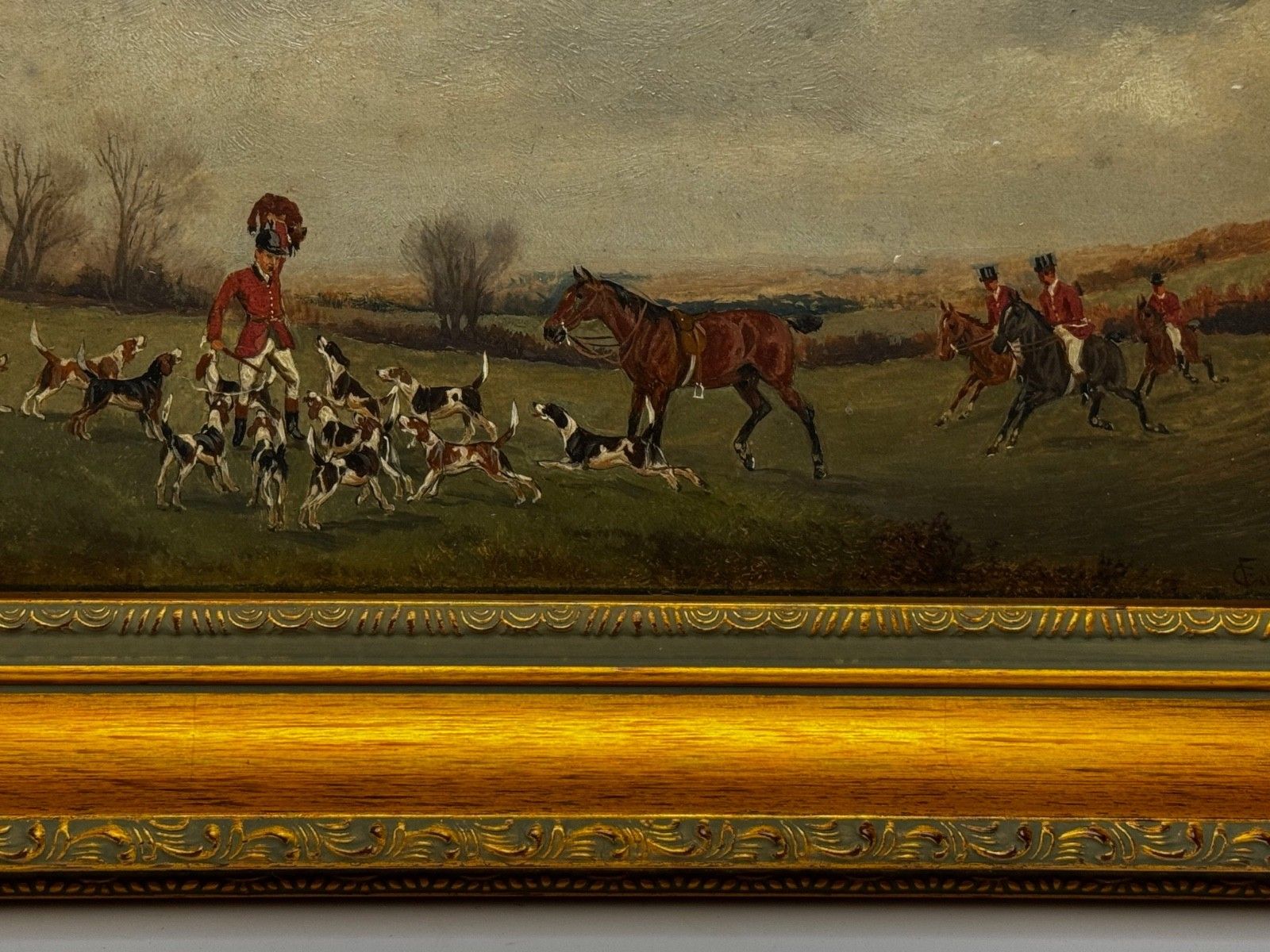 Victorian olieverfschilderij "The Death The Berkeley Hunt" ca. 1880, gesigneerd door Charles Faulkner photo vinterior