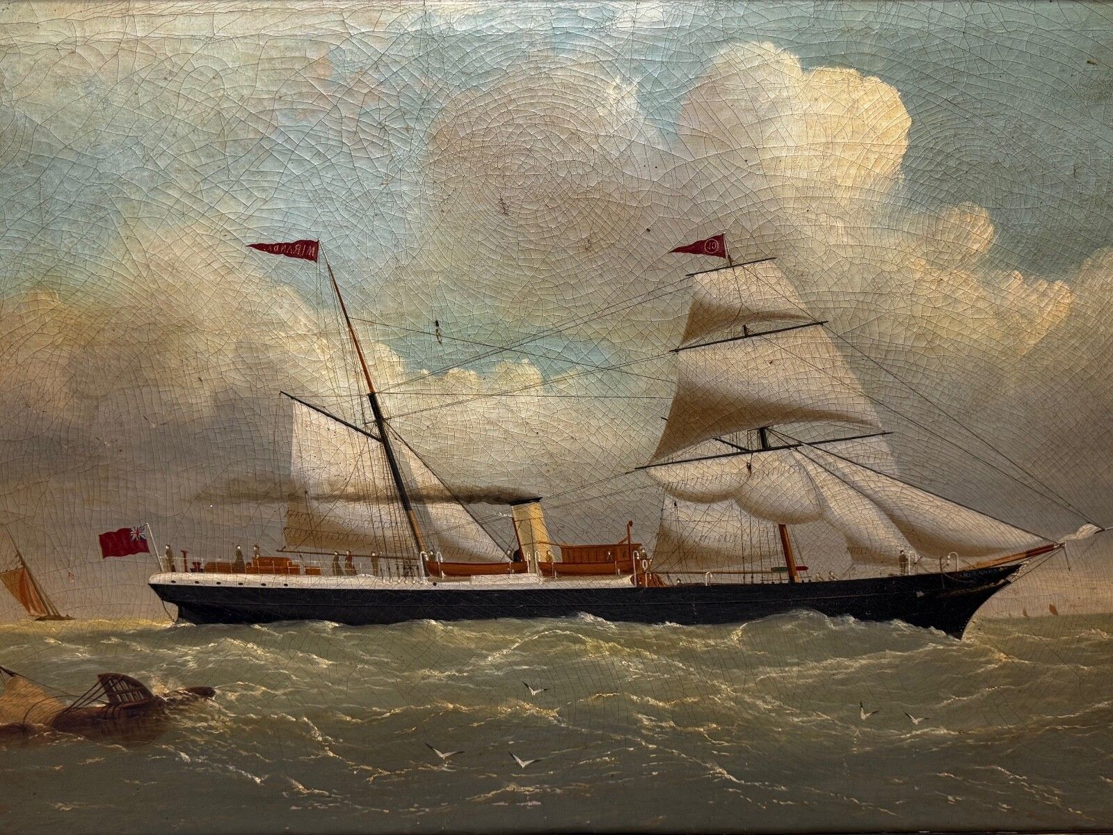 Groot 19e eeuws olieverfchilderij stoomschip SS Miranda Poolse Arctische Expeditie DR Frederick Albert Cook photo vinterior