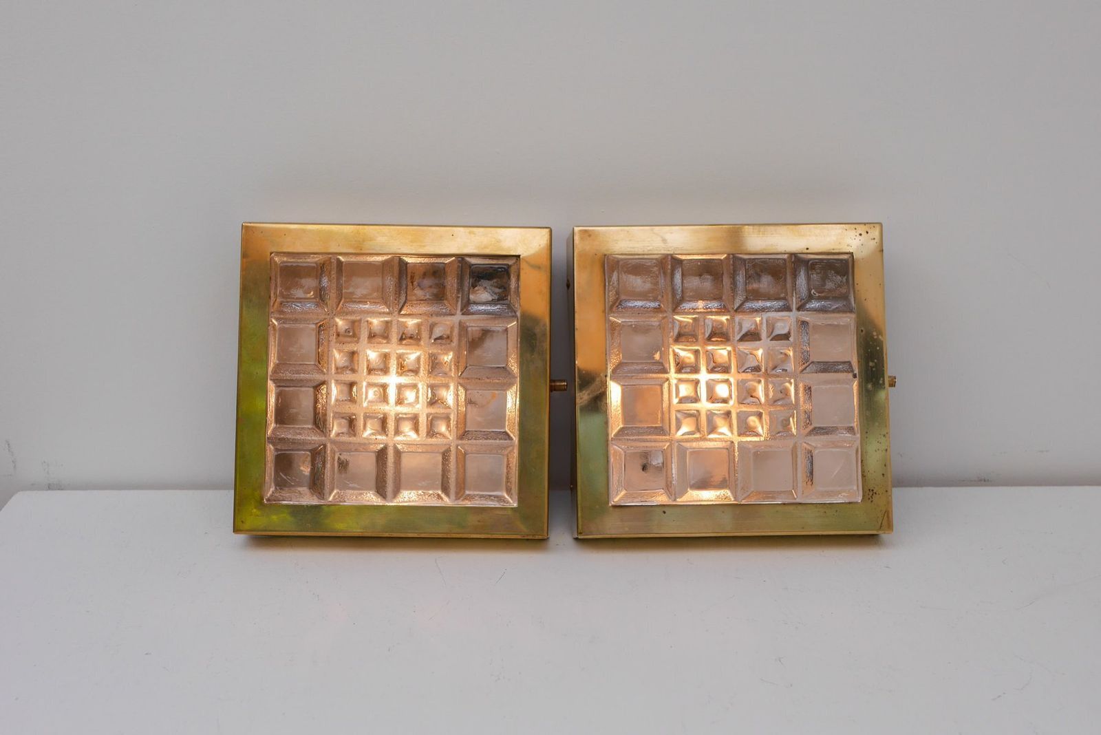 photo buy Swedish Brutalist Glass And Brass Wall Lamps From Falkenbergs Belysning, Set Of 2