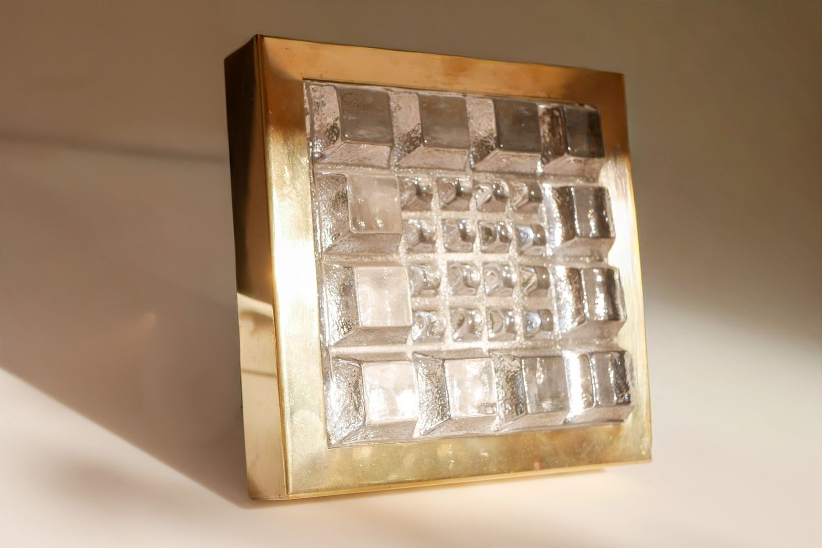 photo vintage Swedish Brutalist Glass And Brass Wall Lamps From Falkenbergs Belysning, Set Of 2